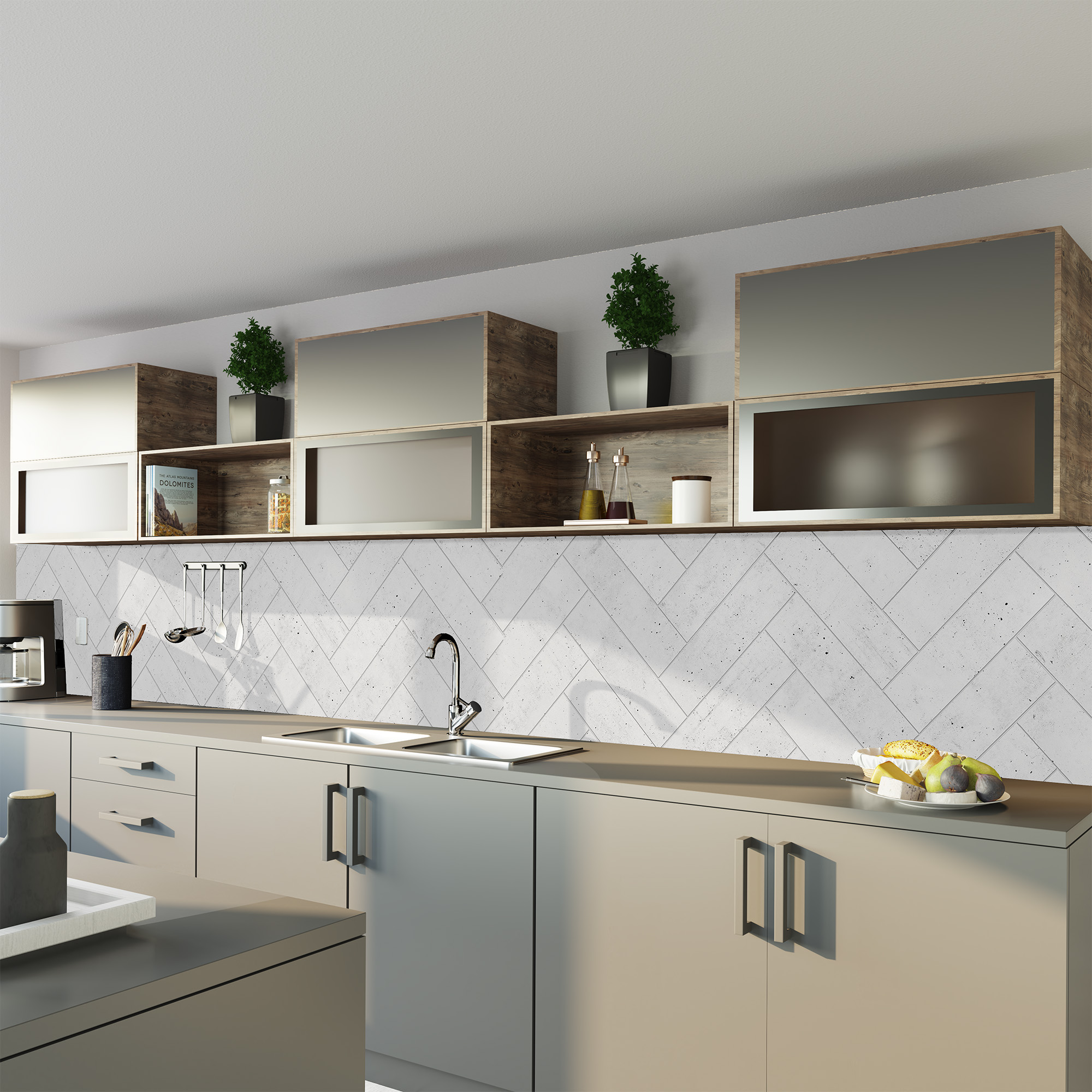 Duschrückwand Seidenmatt Fischgrät Weiß Küche