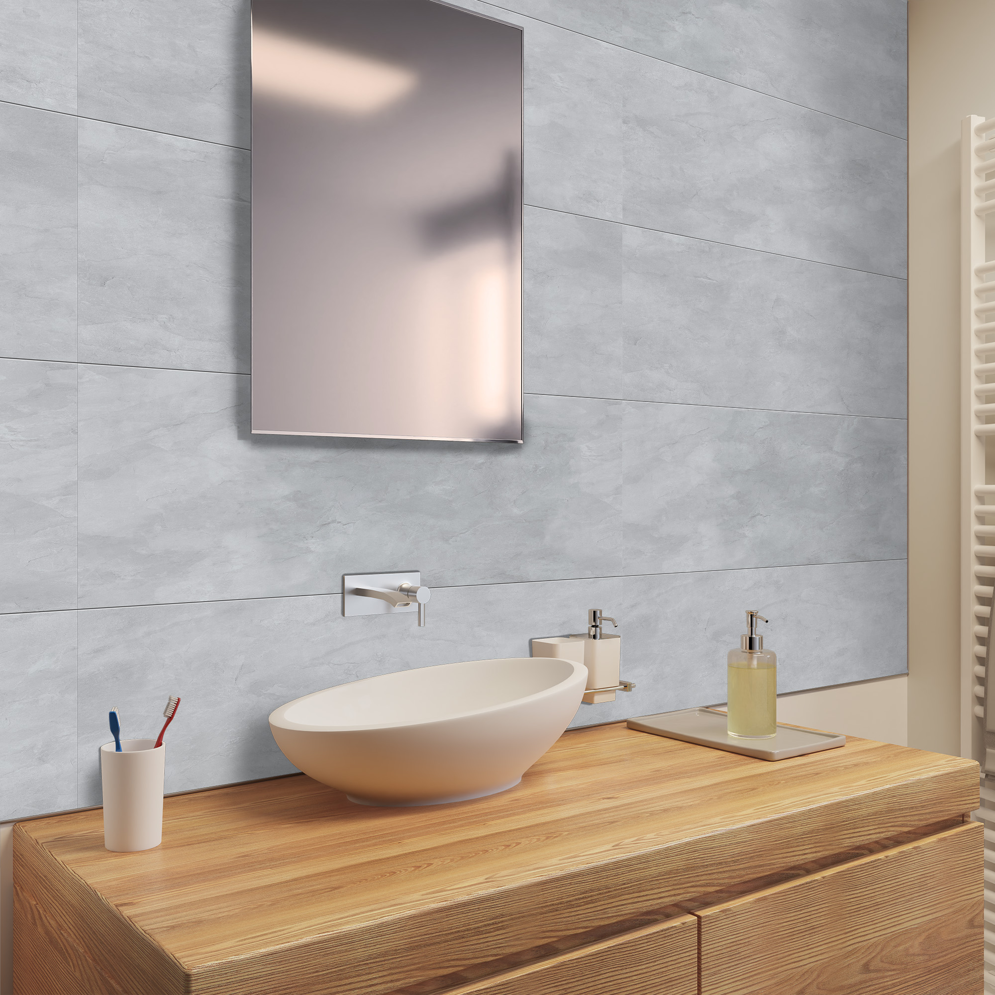 Rückwand, Große Fliese grau