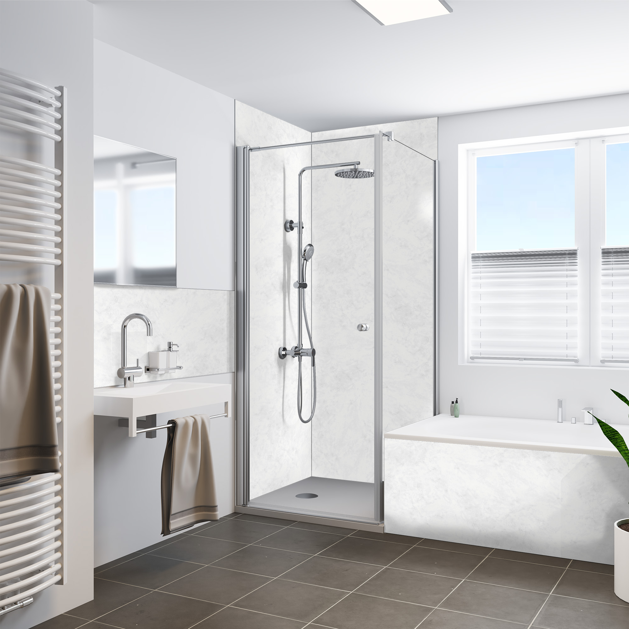 QUICK 72 - Rückwand Seidenmatt Stein weiß, Ecke