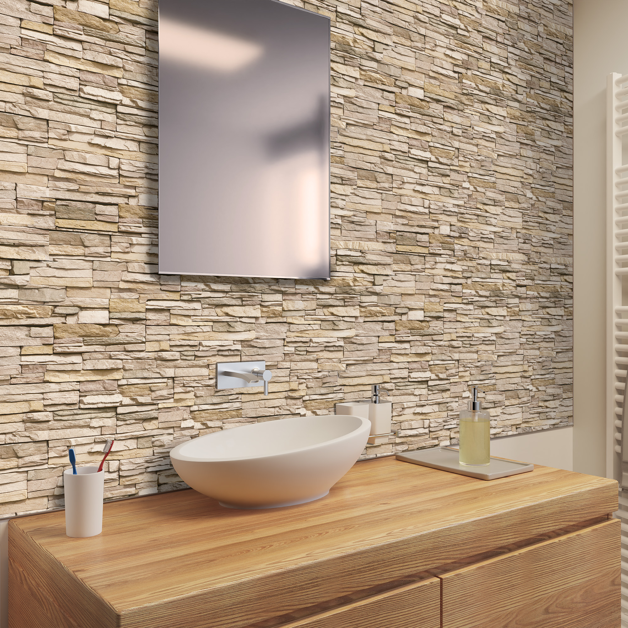 Rückwand, Mauer Optik hell