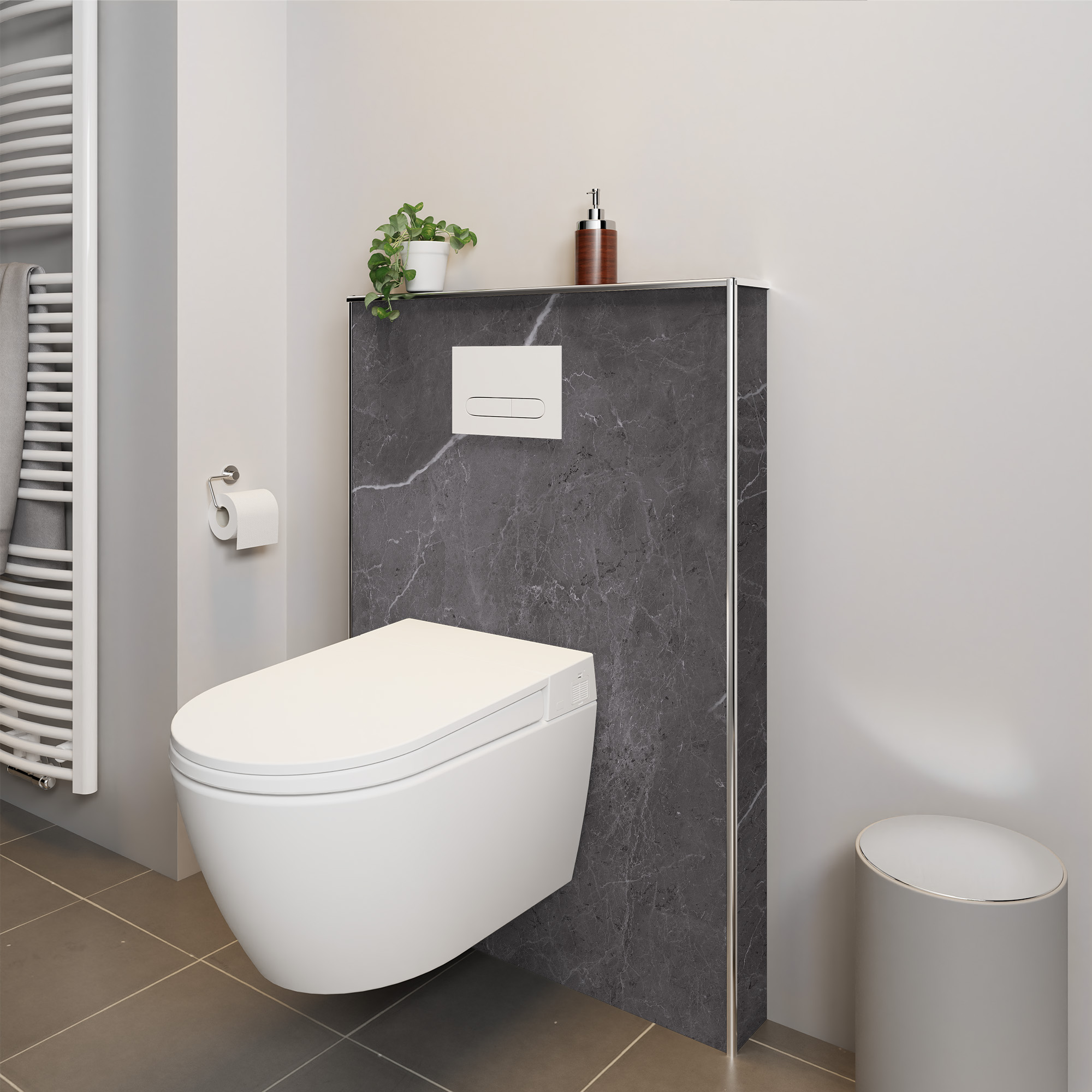 Seidenmatt Marmor Anthrazit-Weiß, WC an Vorwand