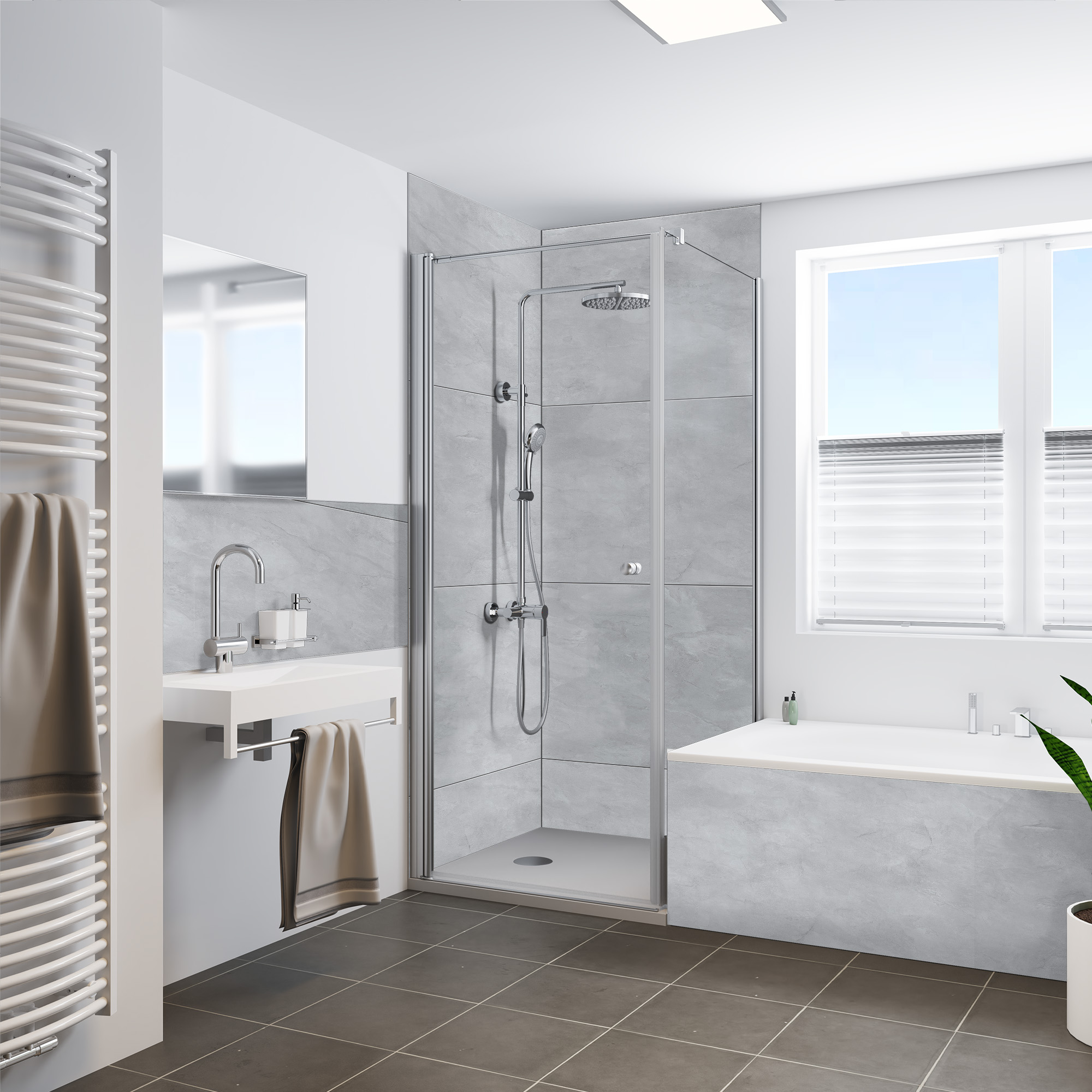 Rückwand, Große Fliese grau