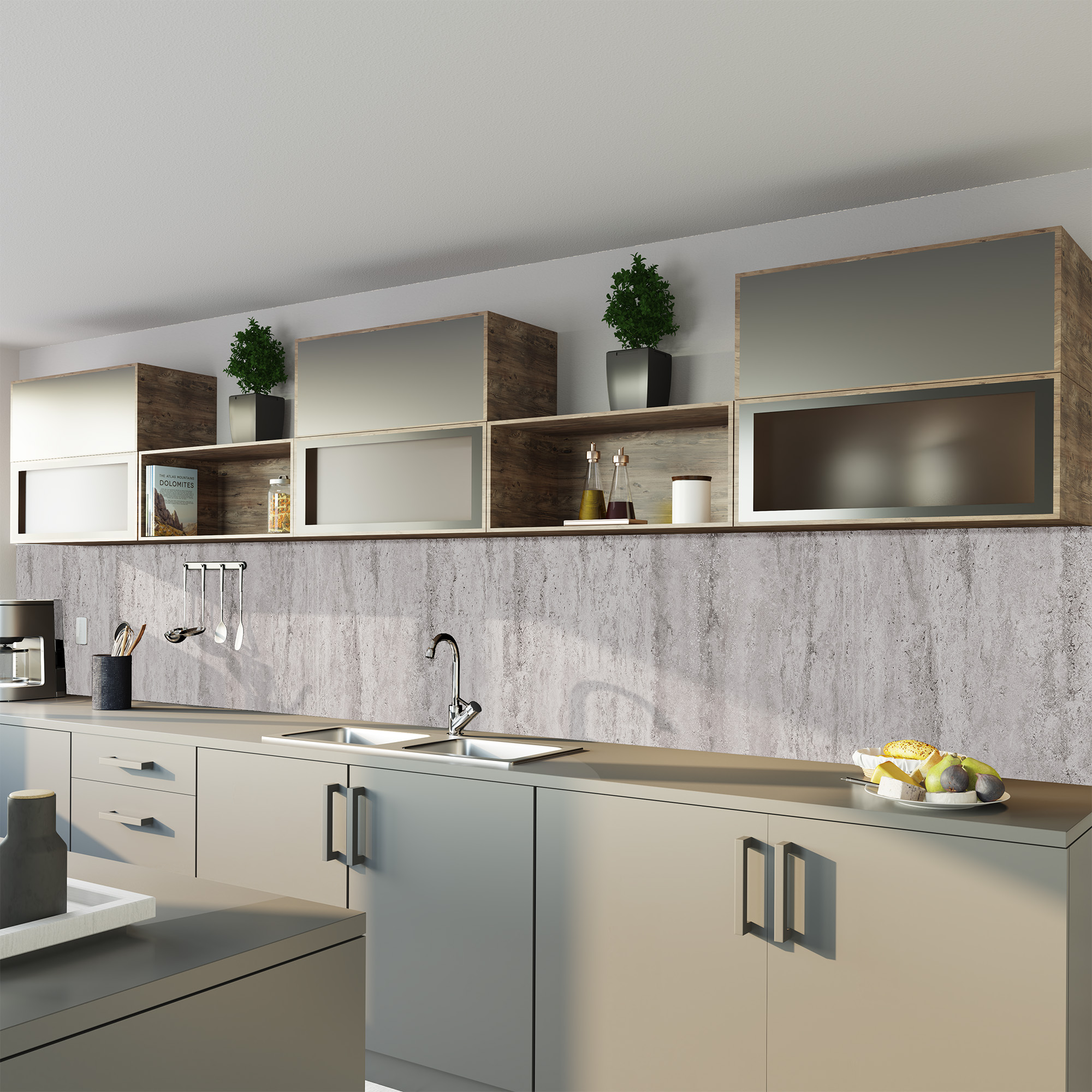 Duschrückwand Steinstruktur Travertin Grau Küche