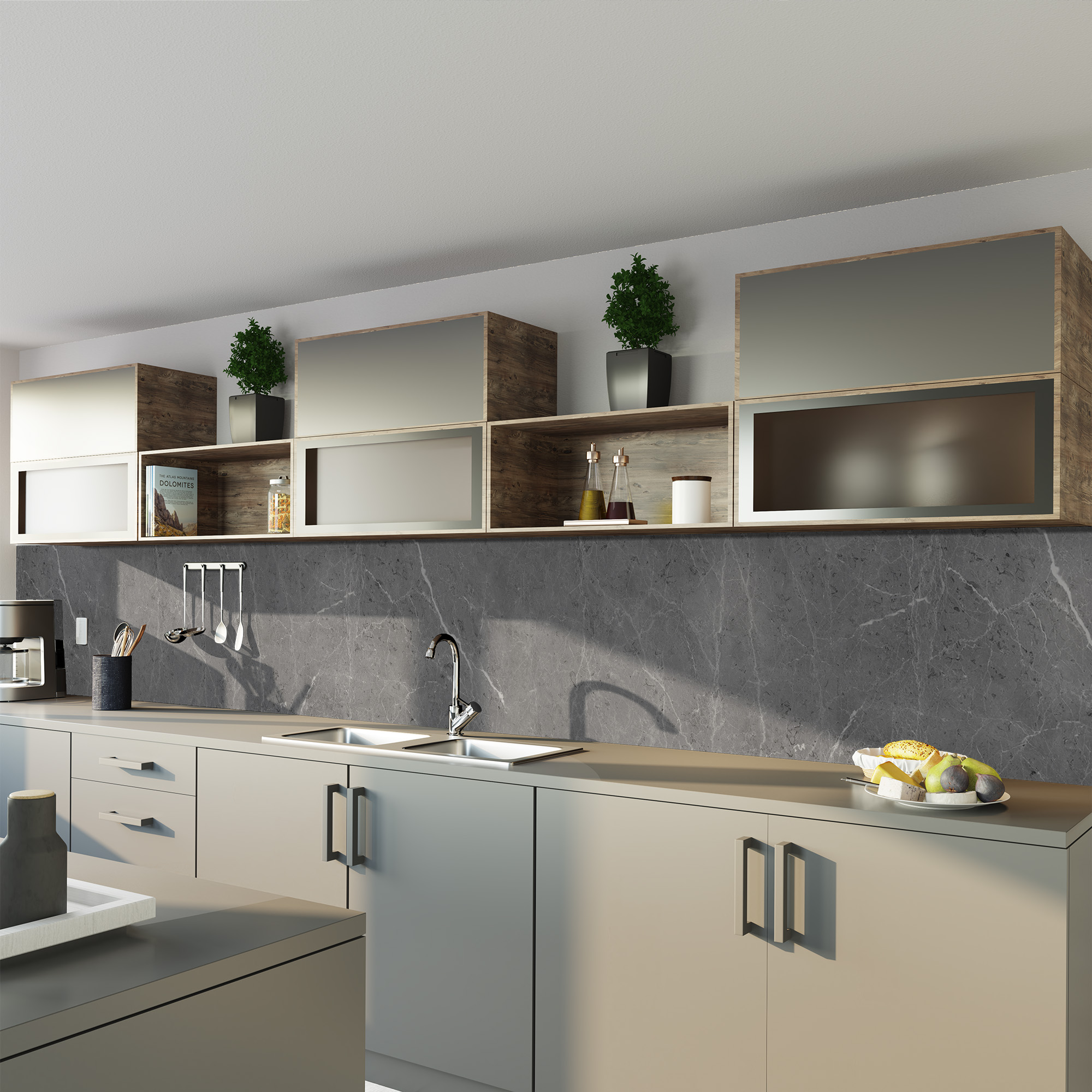 Seidenmatt Marmor Grau-Weiß, Küche