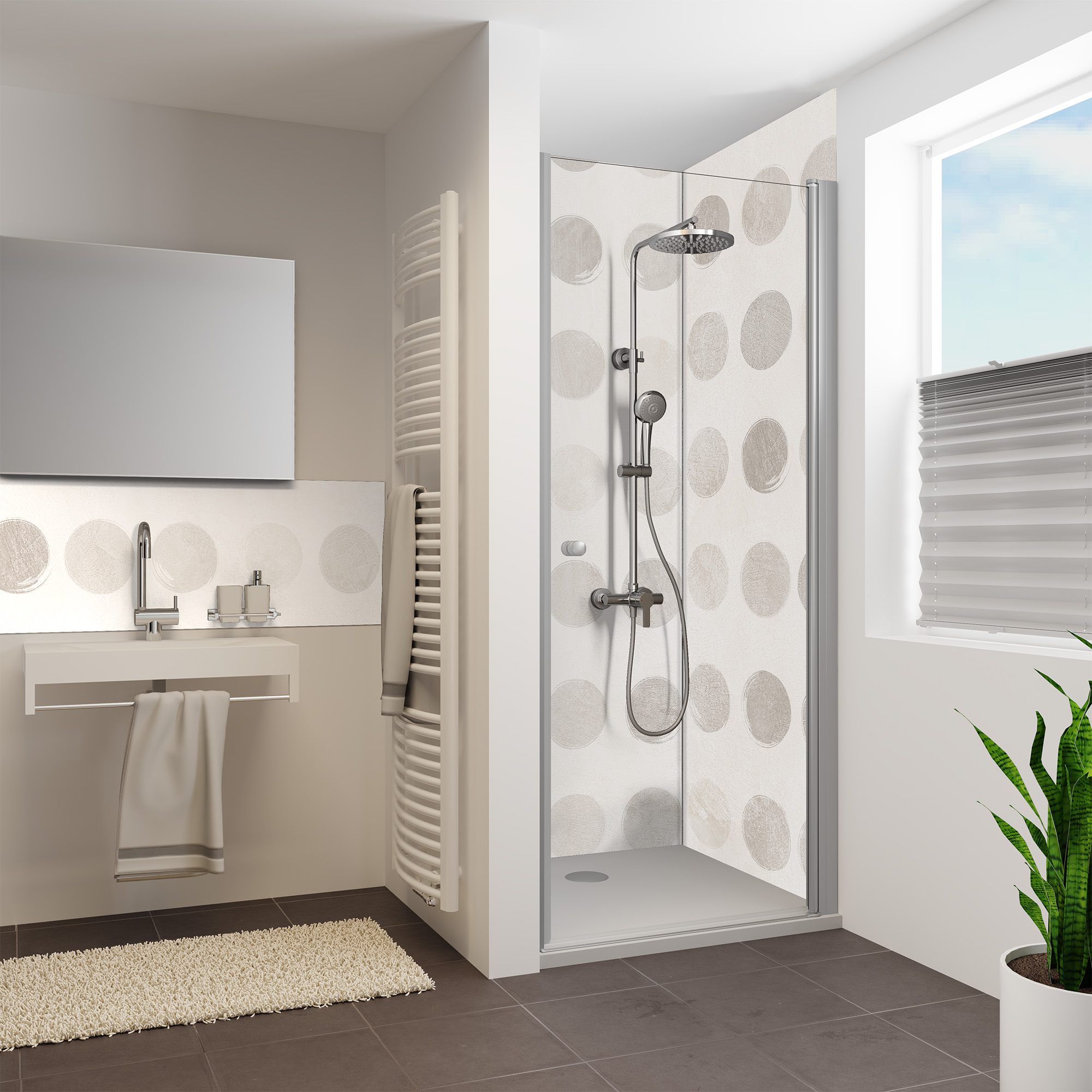 Duschrückwand Steinstruktur Putz-Optik Crema Punto Nische