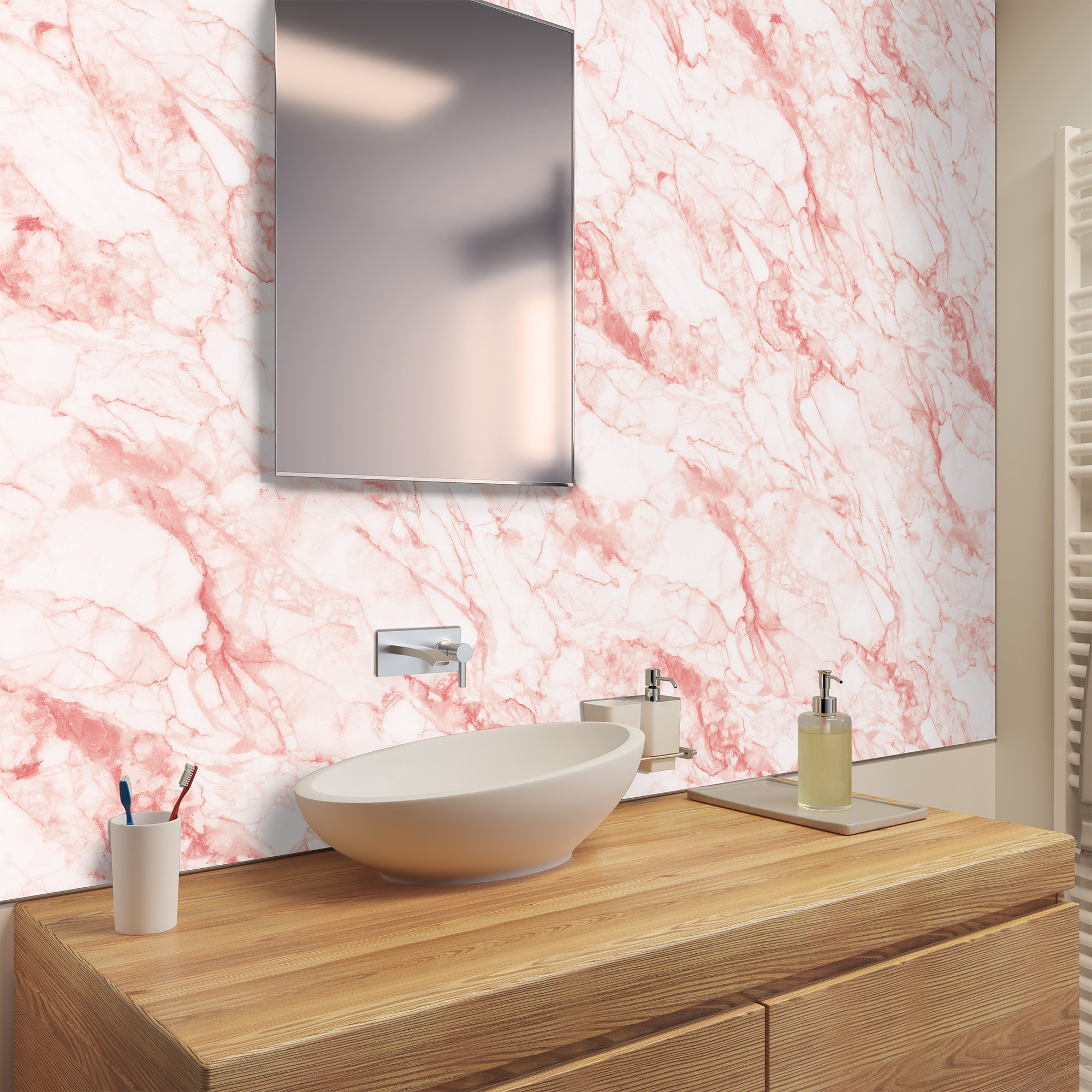 Duschrückwand Seidenmatt Marmor Rosé Waschtisch