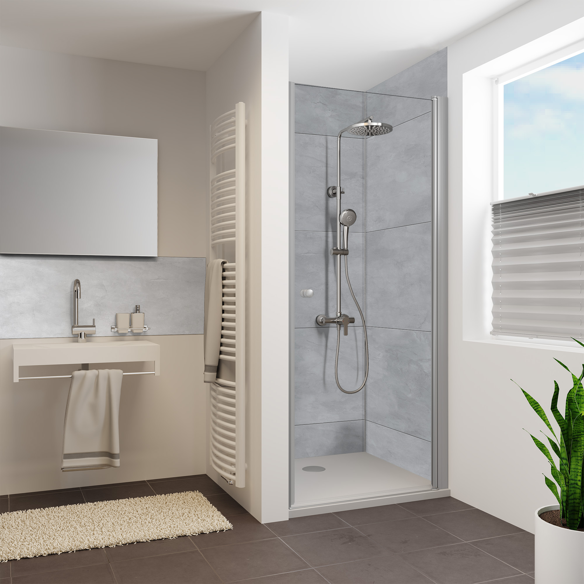 Rückwand, Große Fliese grau