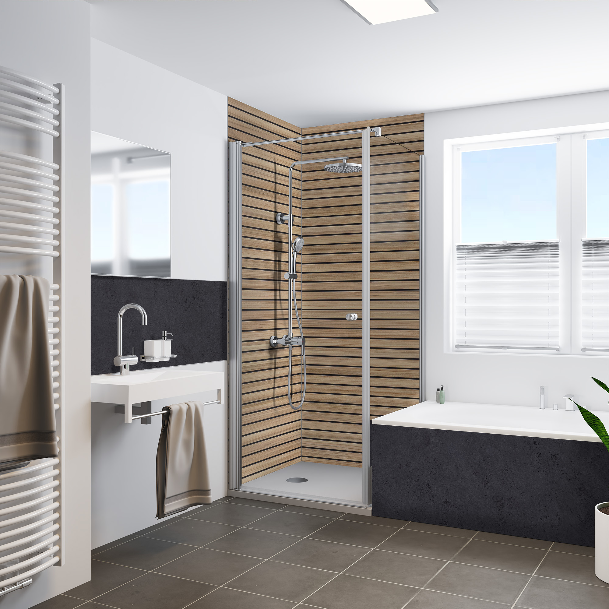 QUICK 72 - Rückwand Holz-Dekore - Scandi horizontal / Anthrazit, Ecke