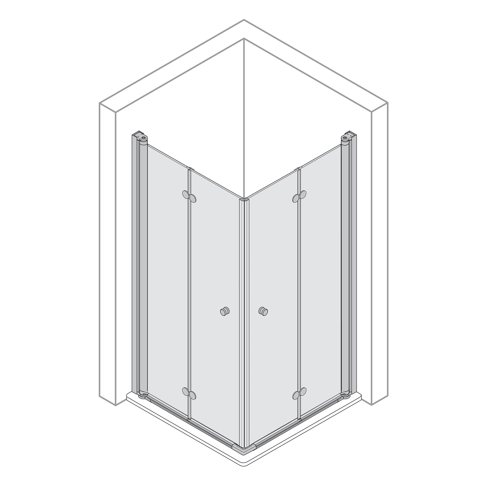 Elana 2.0 eckig Eckeinstieg Drehfalttür 4-teilig, Skizze