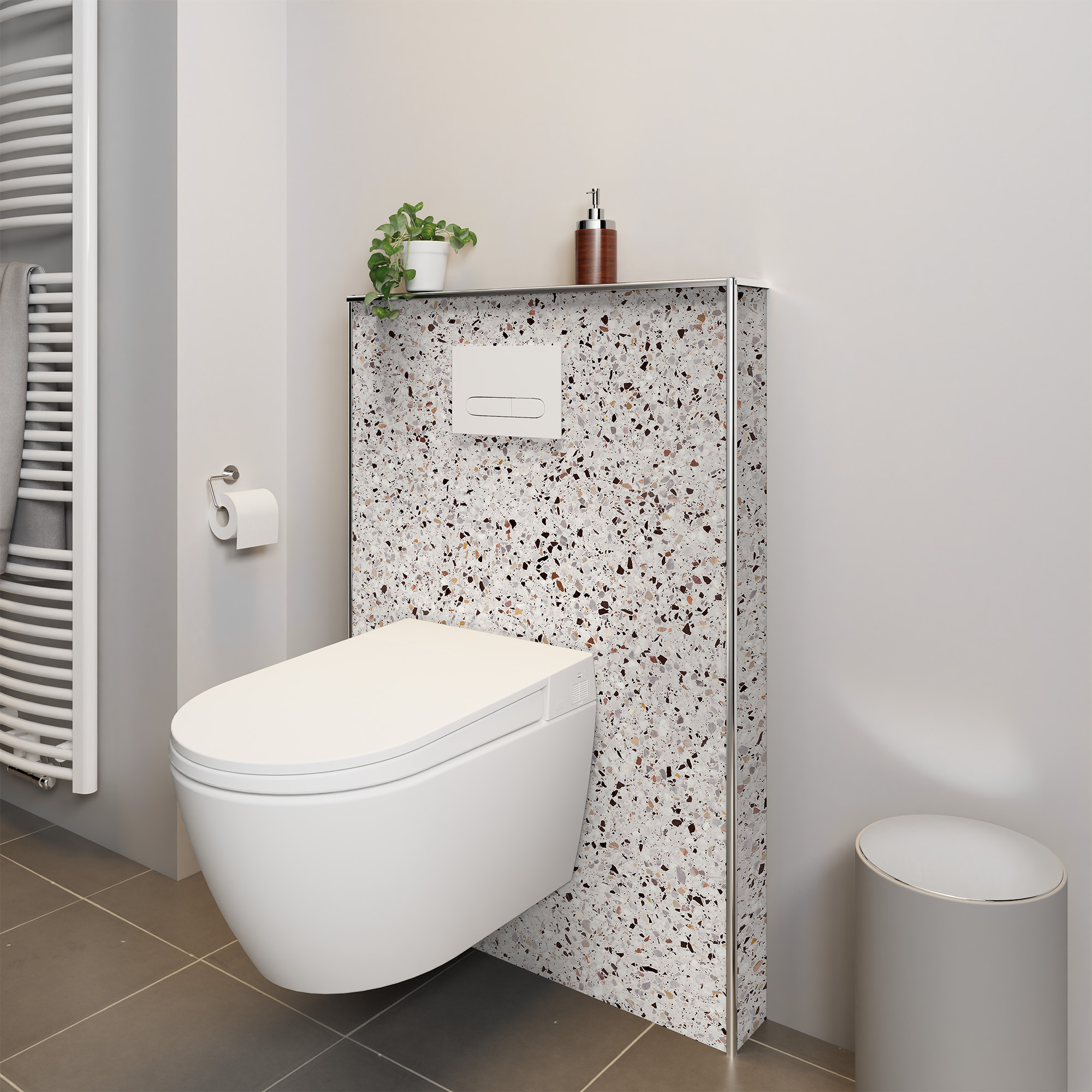 Duschrückwand Seidenmatt Terrazzo Feinmix Dusch-WC