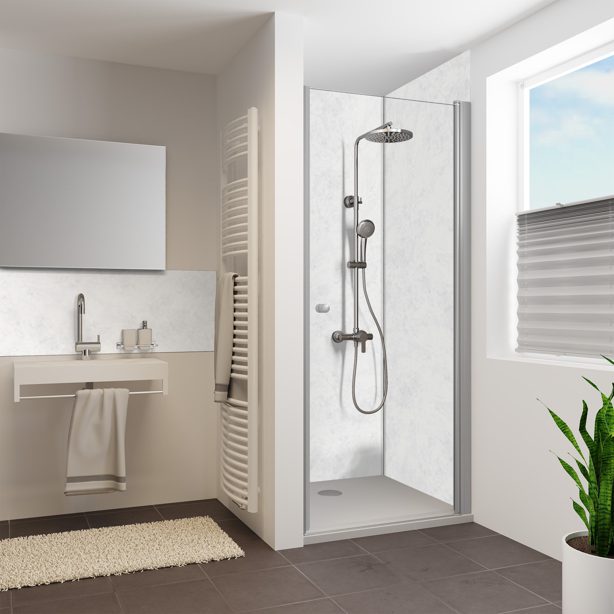 QUICK 72 - Rückwand Seidenmatt Stein weiß, Nische