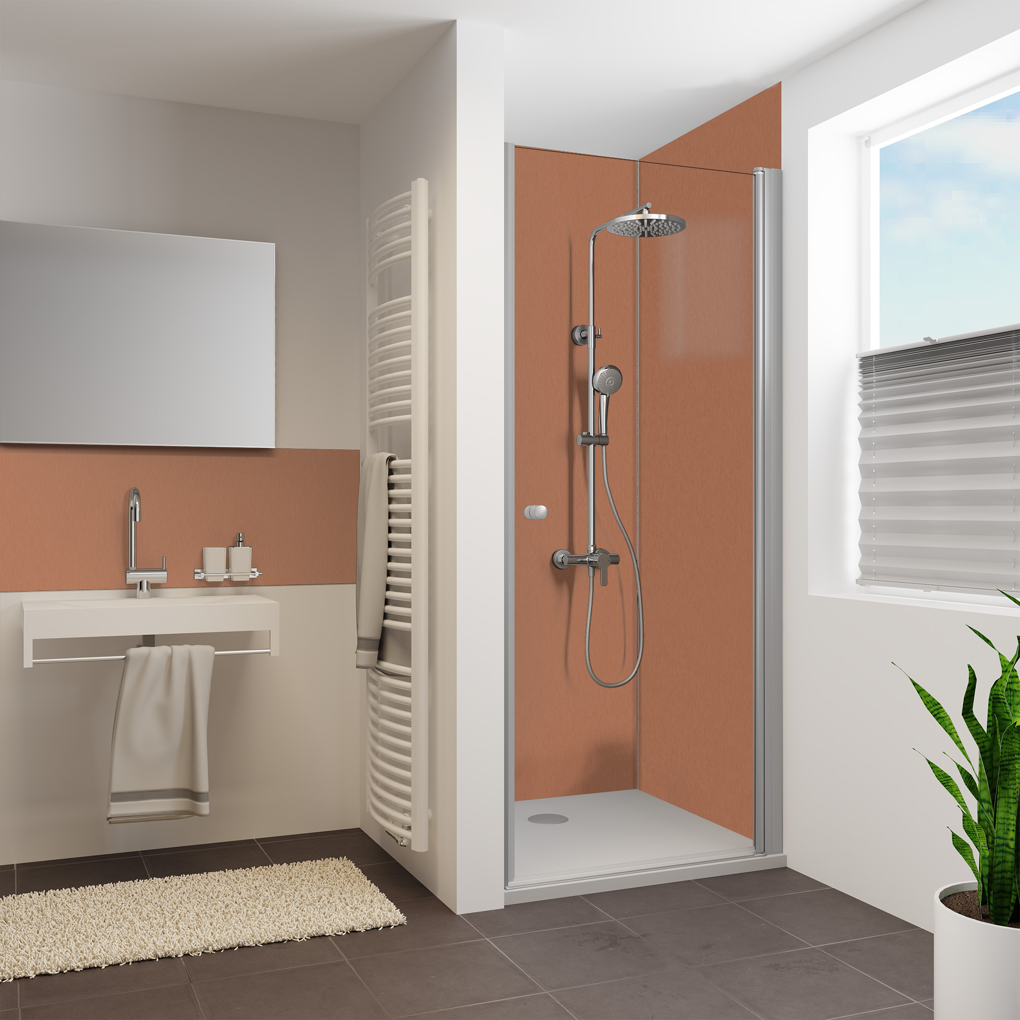Seidenmatt Kupfer Metallic, Dusche in Nische