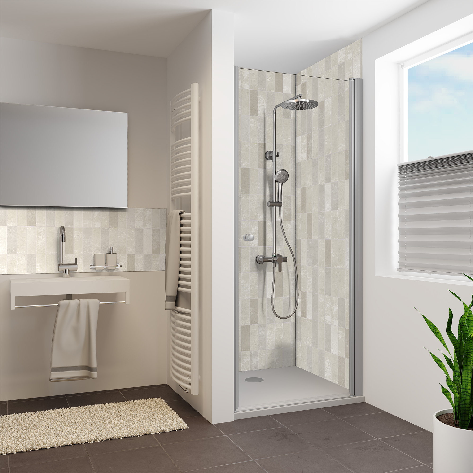 Duschrückwand Hochglanz Fliese Beige Nische