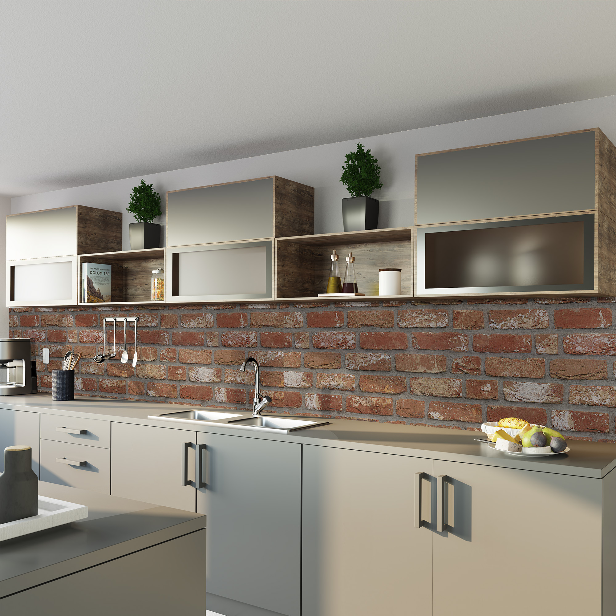 Rückwand, Mauer Optik rot