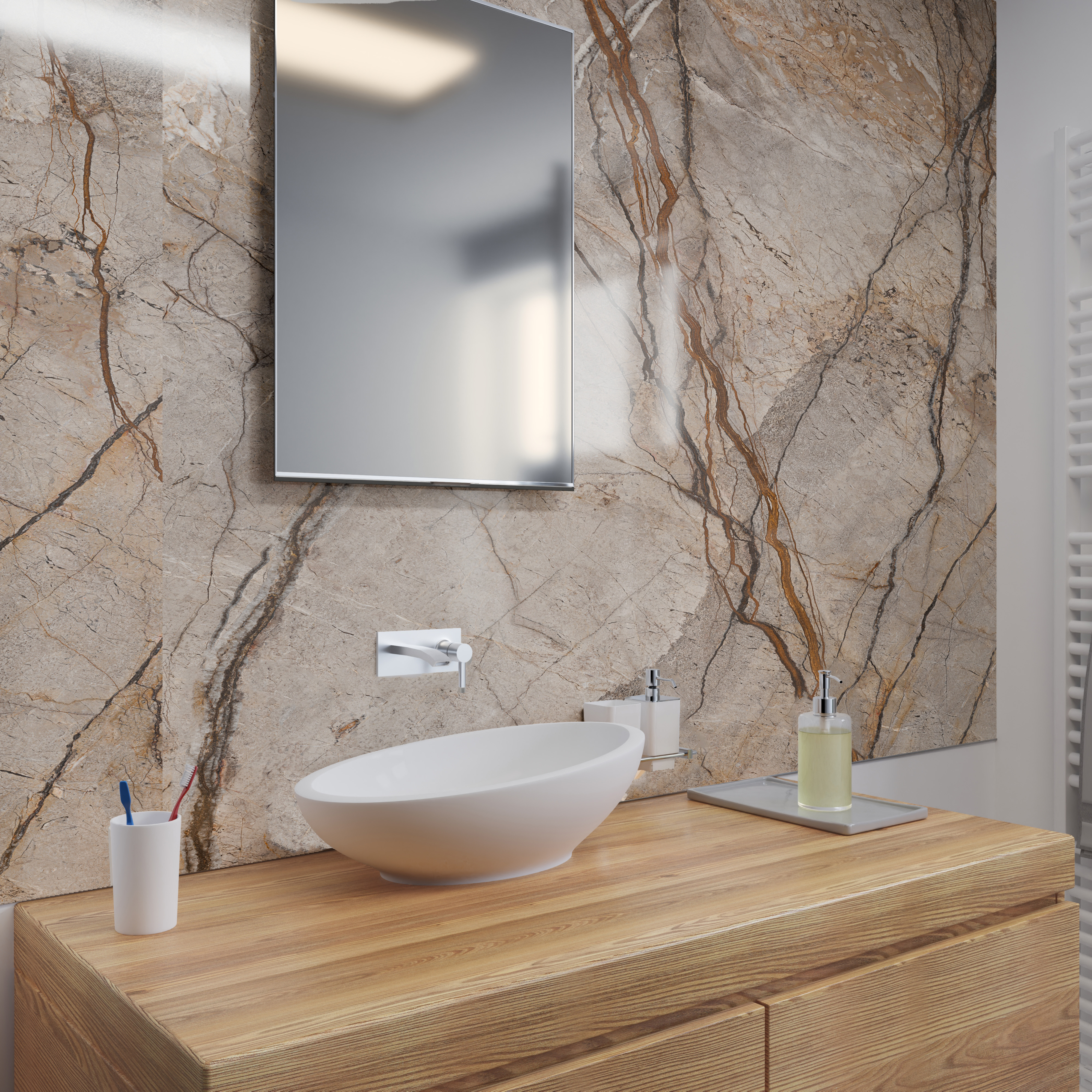 Duschrückwand Hochglanz Marmor Marone Waschtisch