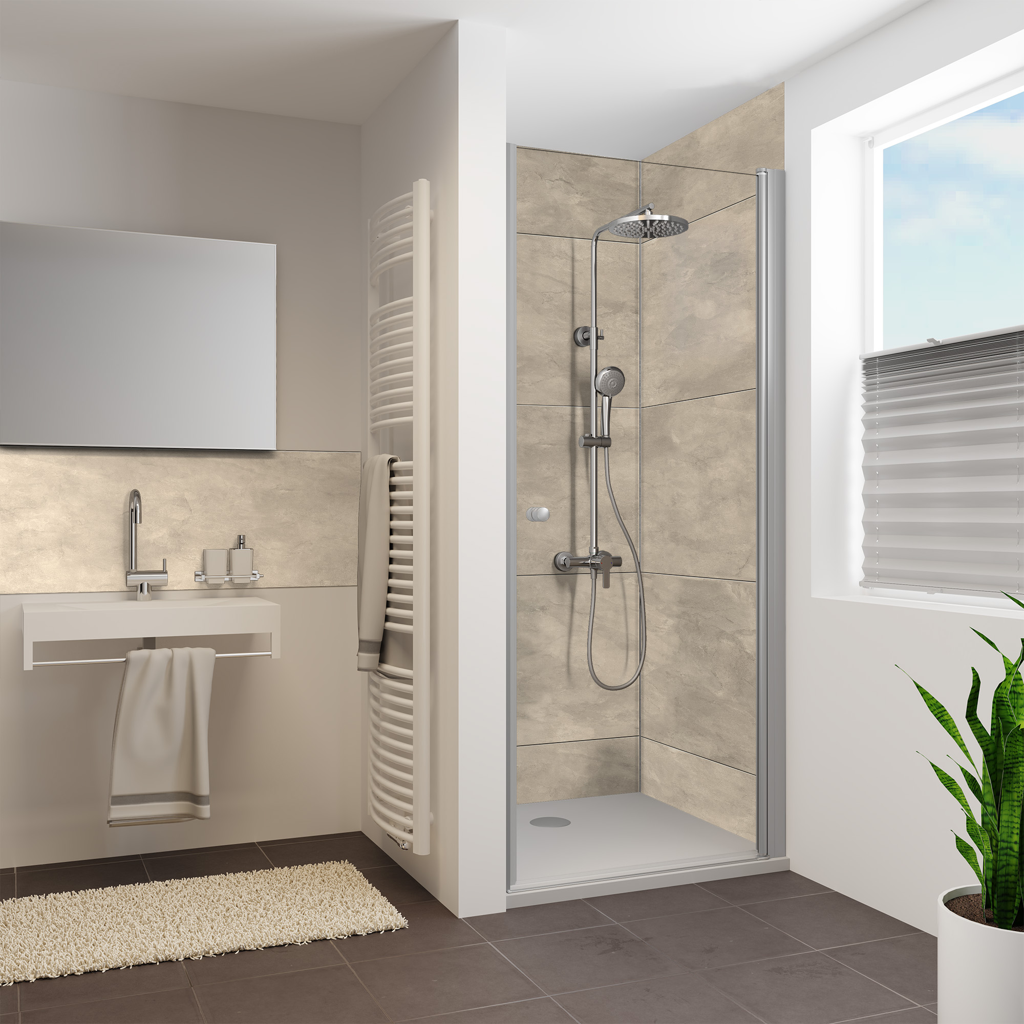 Rückwand, Große Fliese beige