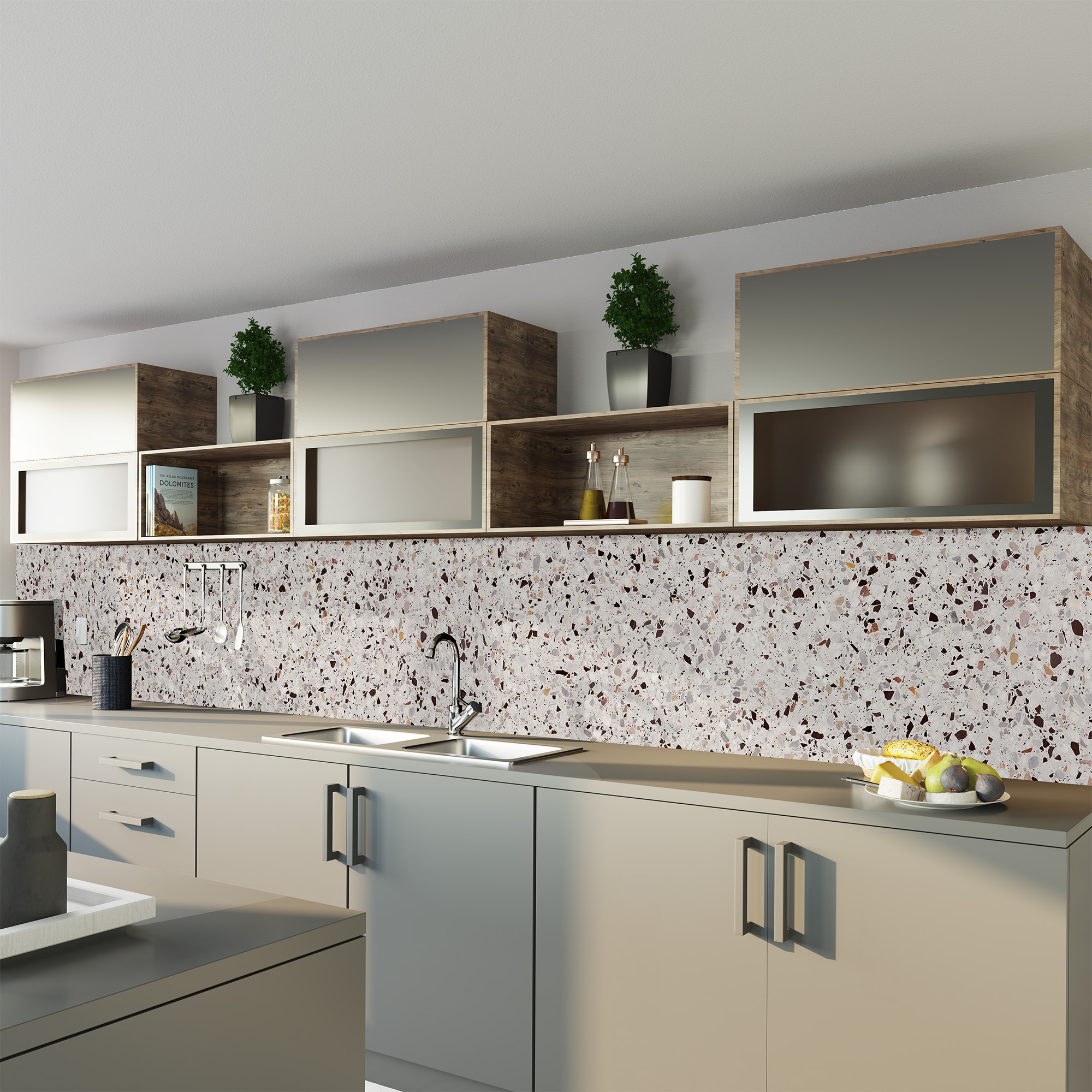 Duschrückwand Seidenmatt Terrazzo Feinmix Küche