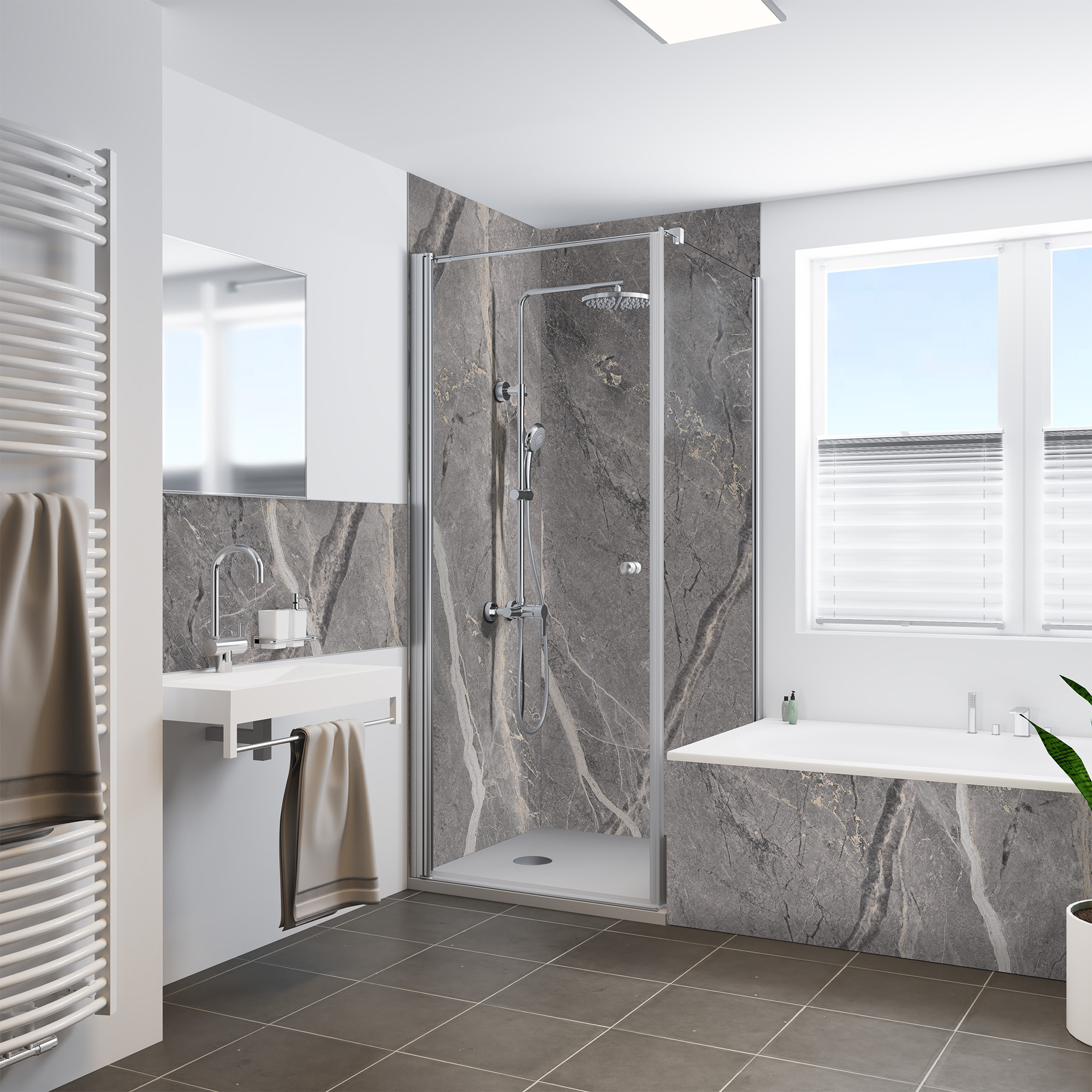 Duschrückwand Hochglanz Marmor Grau-Beige