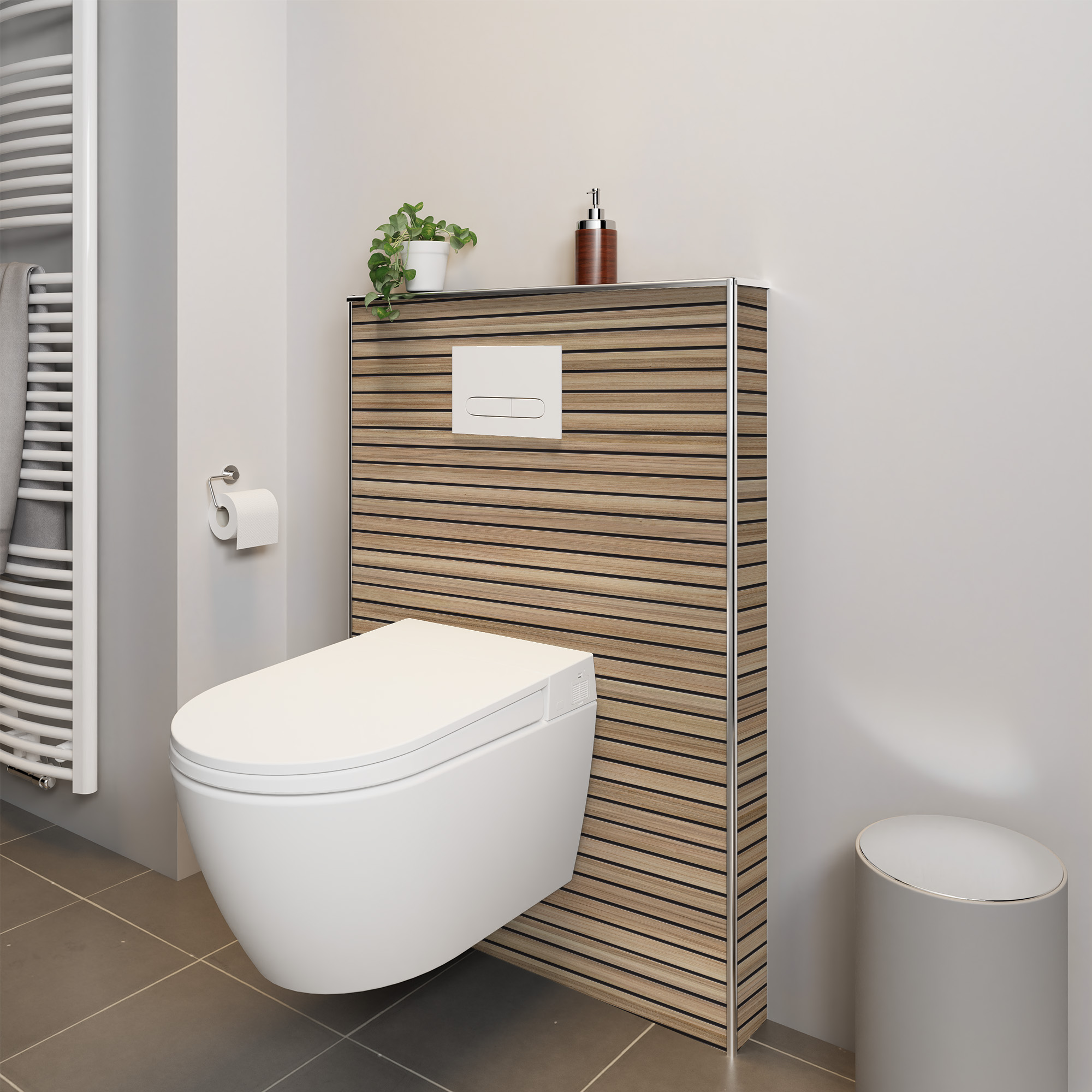 QUICK 72 - Rückwand Holz-Dekore - Scandi horizontal, Vorwand Toilette