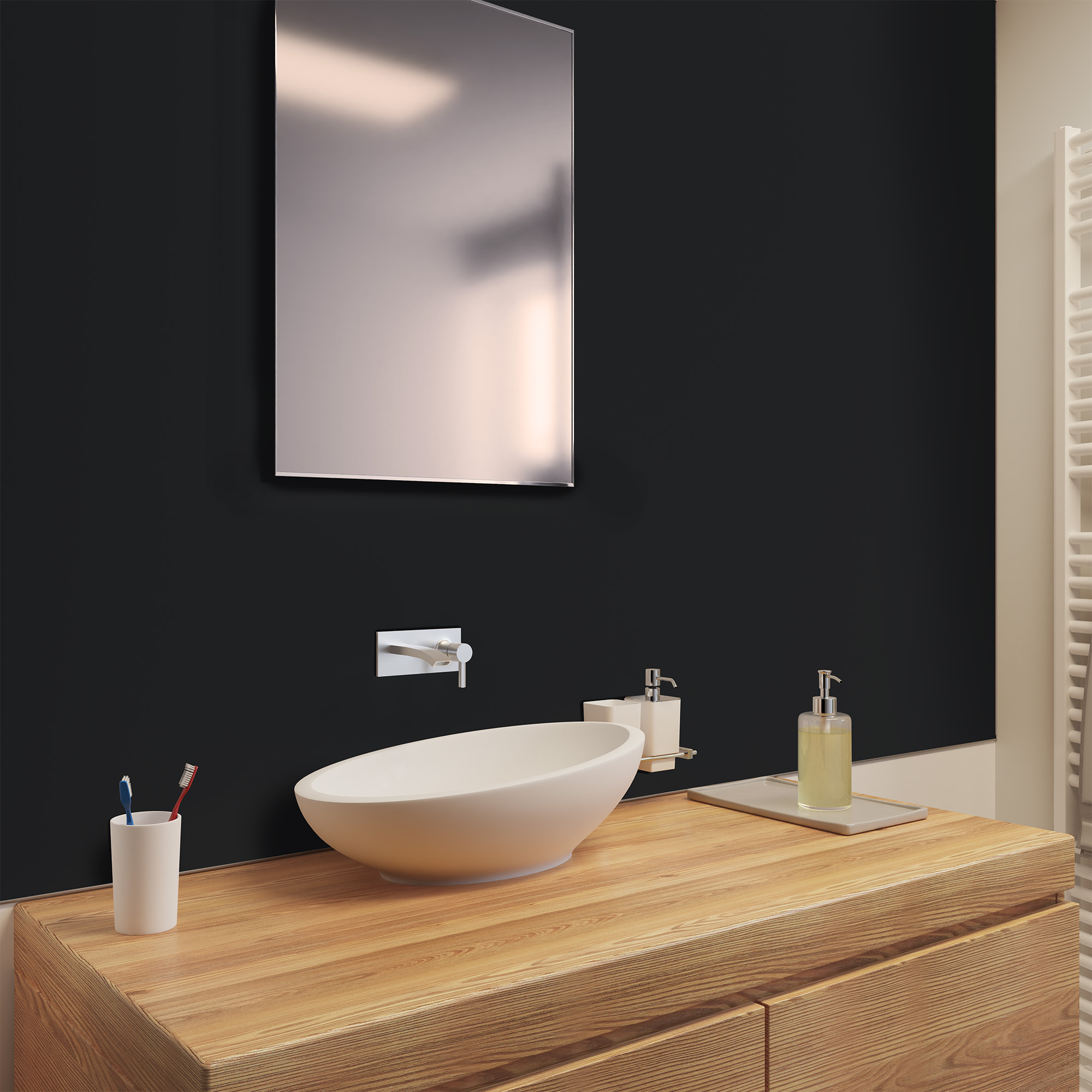 Duschrückwand Seidenmatt Schwarz matt Waschtisch