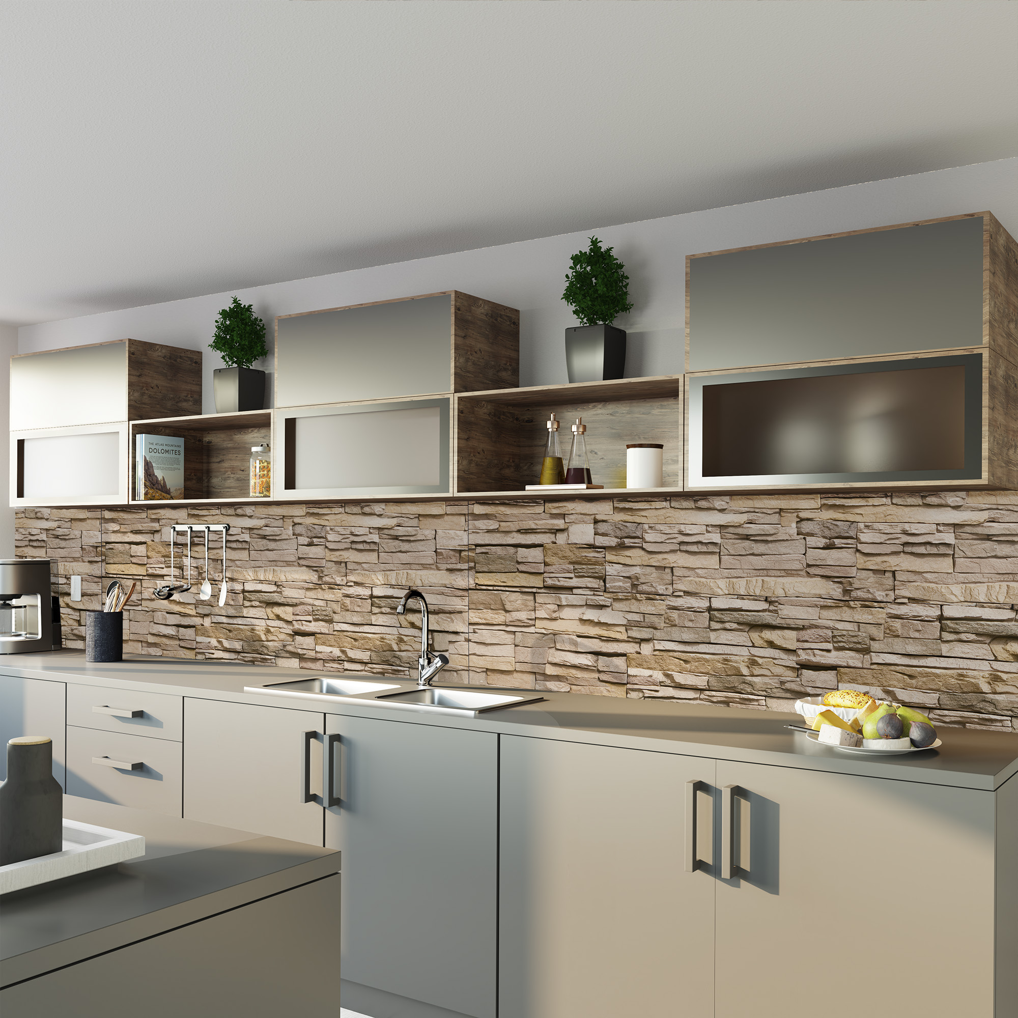 Rückwand, Mauer Optik hell