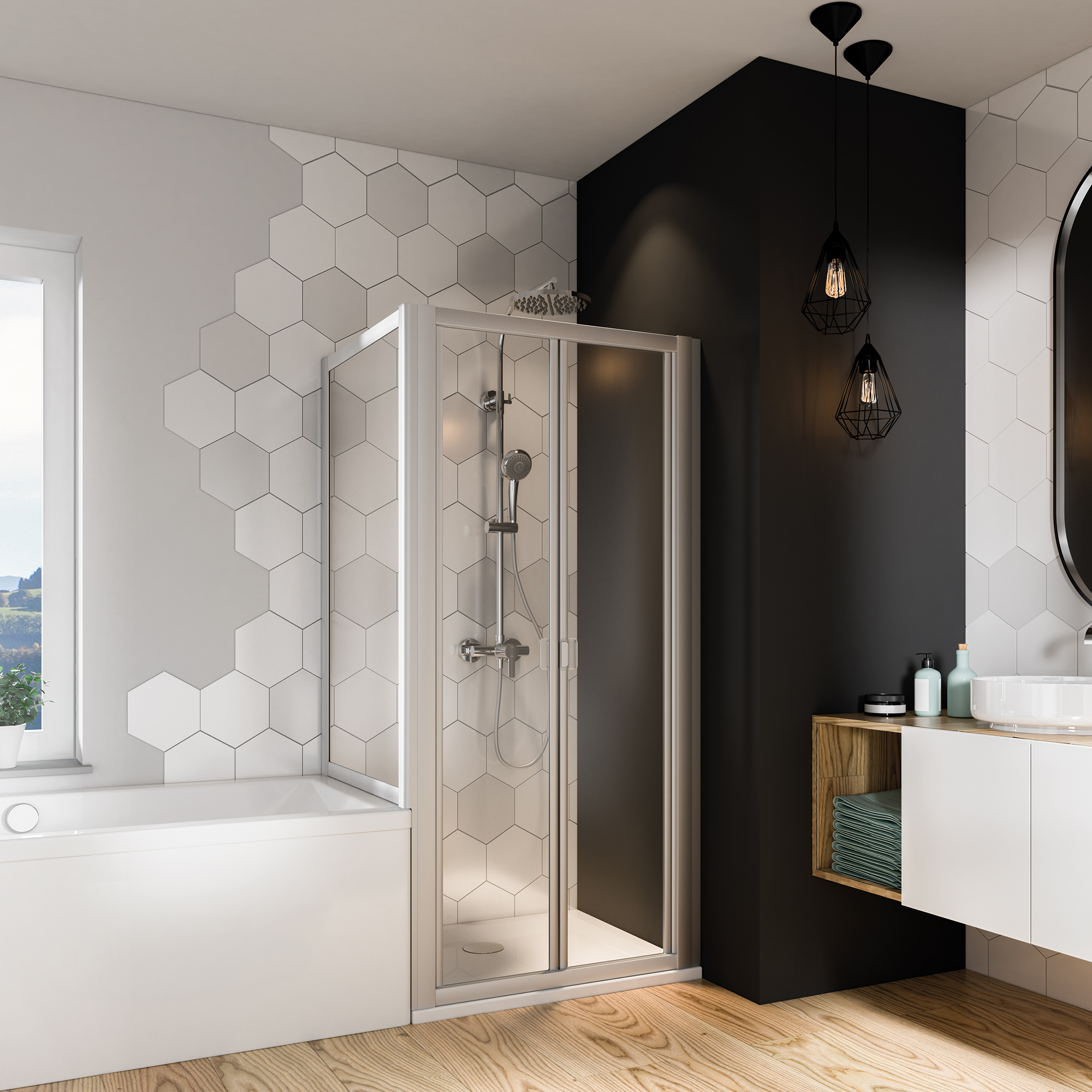 fara4-badewannenseitenwand-falttuer Fara 4 Badewannenseitenwand für Falttür