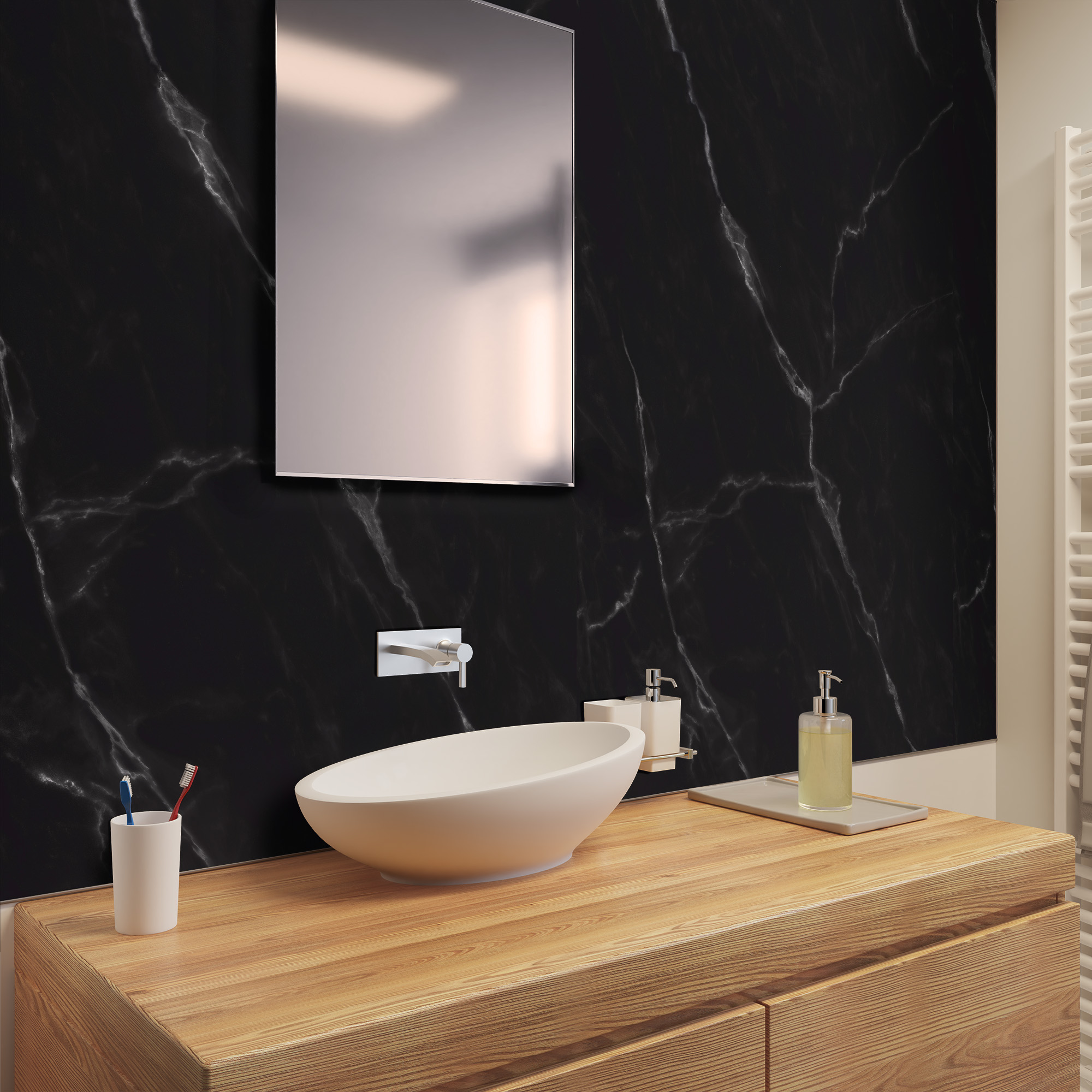 Seidenmatt Marmor schwarz, Waschtisch