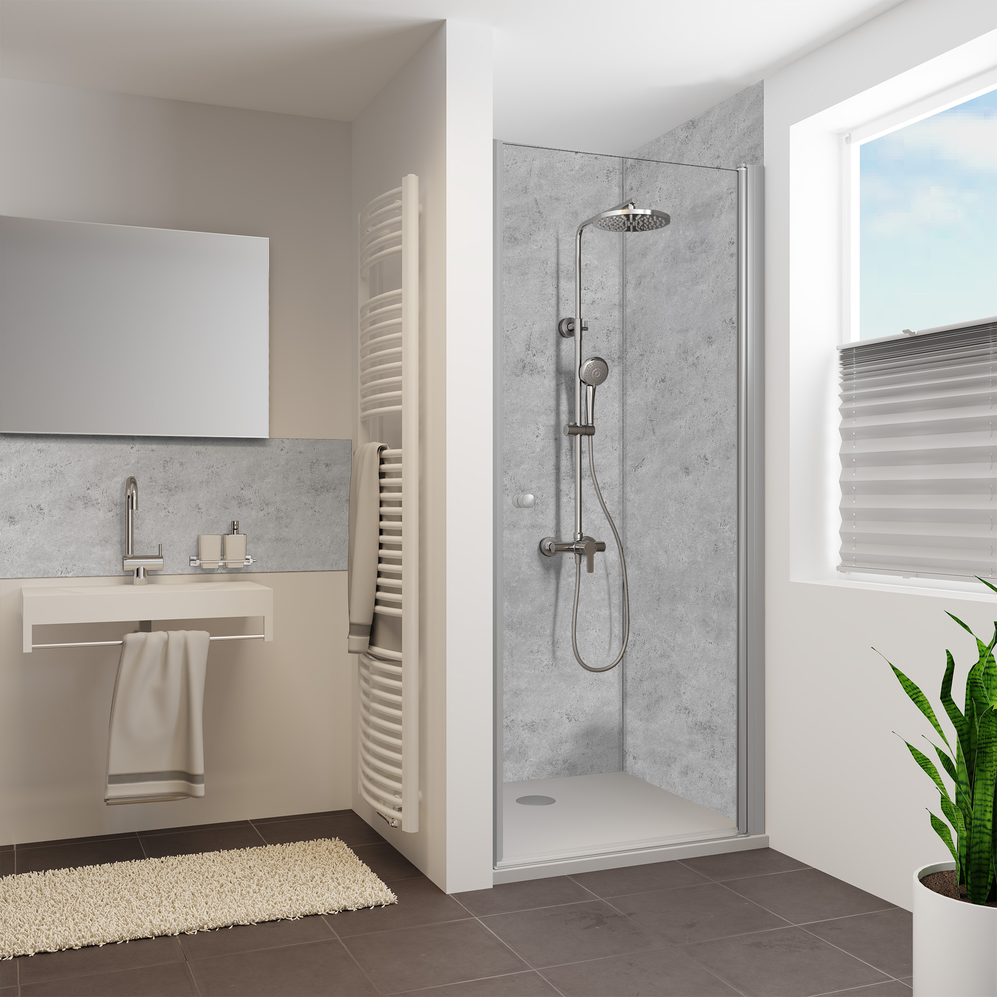 Seidenmatt Marmor Grau, Dusche in Nische