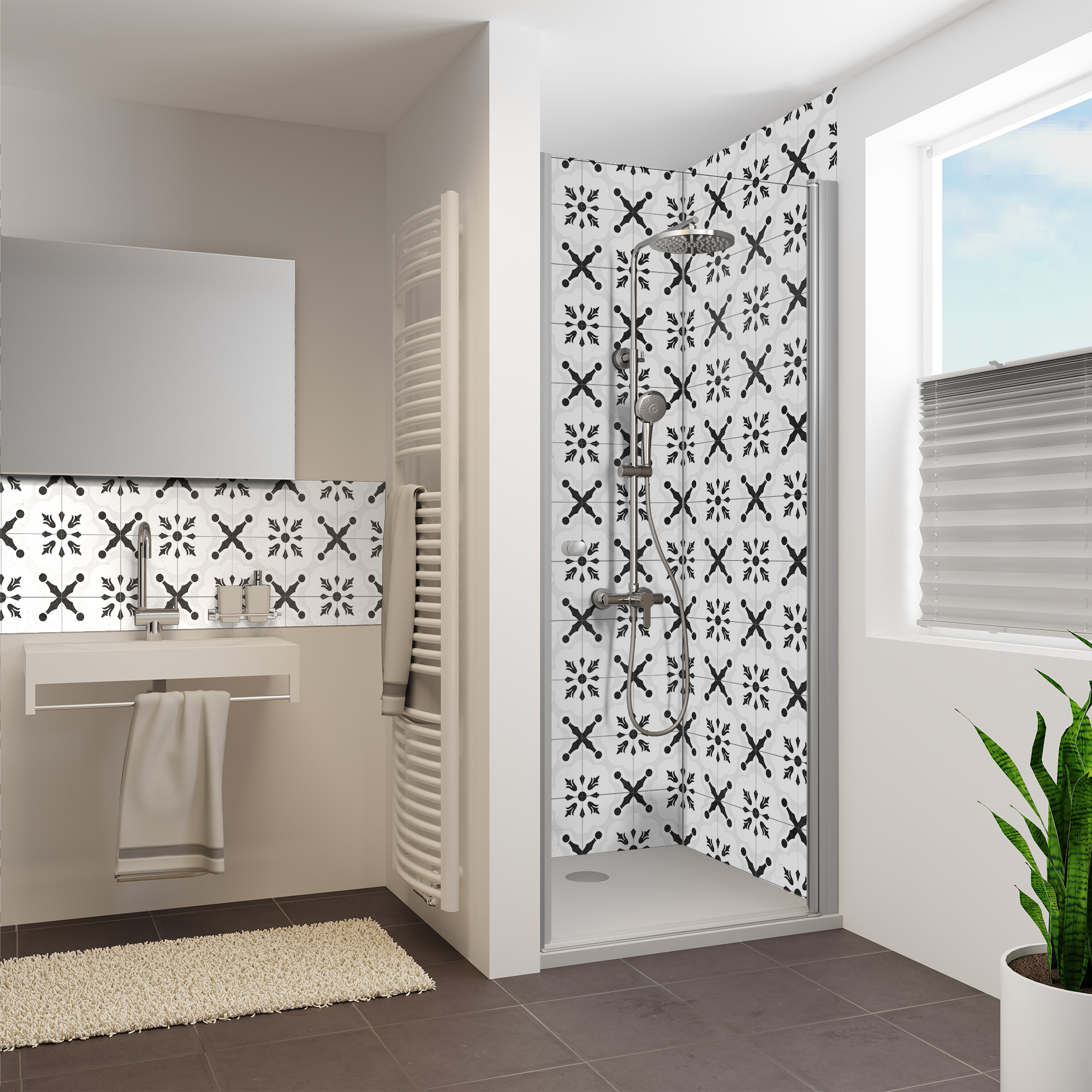 Rückwand, Fliese Orient schwarz-weiß