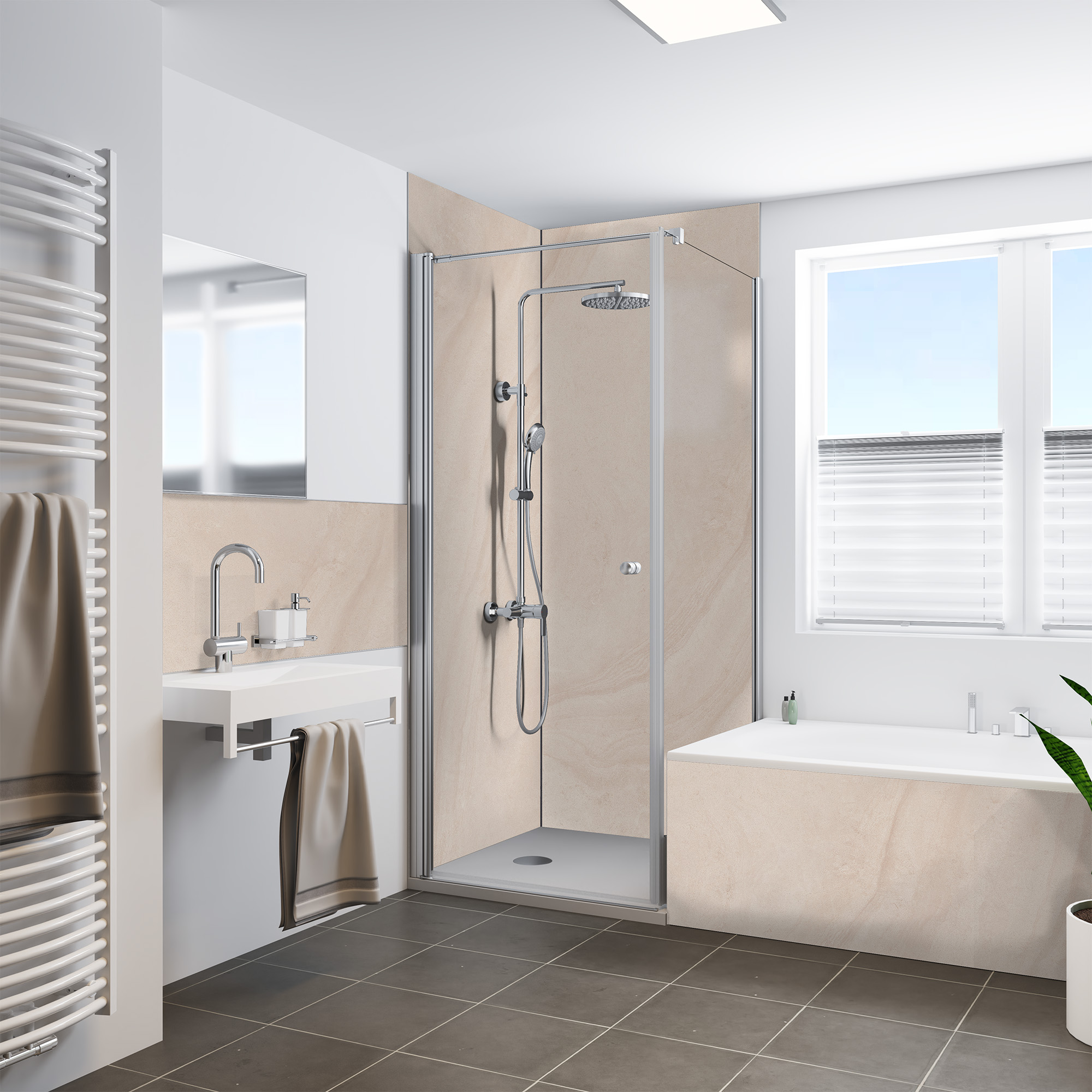 Duschrückwand Steinstruktur Naturstein Beige Dusche+BSW