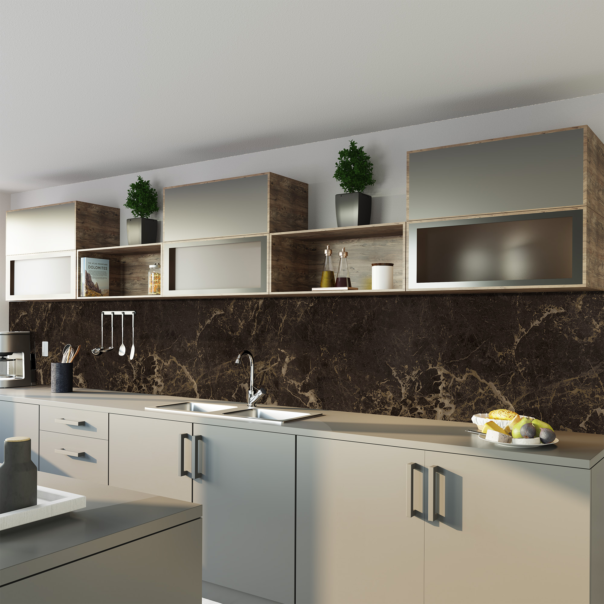 Duschrückwand Seidenmatt Marmor Braun Küche