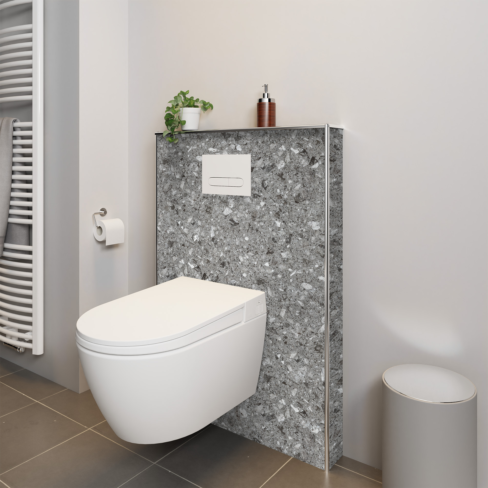 Duschrückwand Seidenmatt Terrazzo Grau Dusch-WC