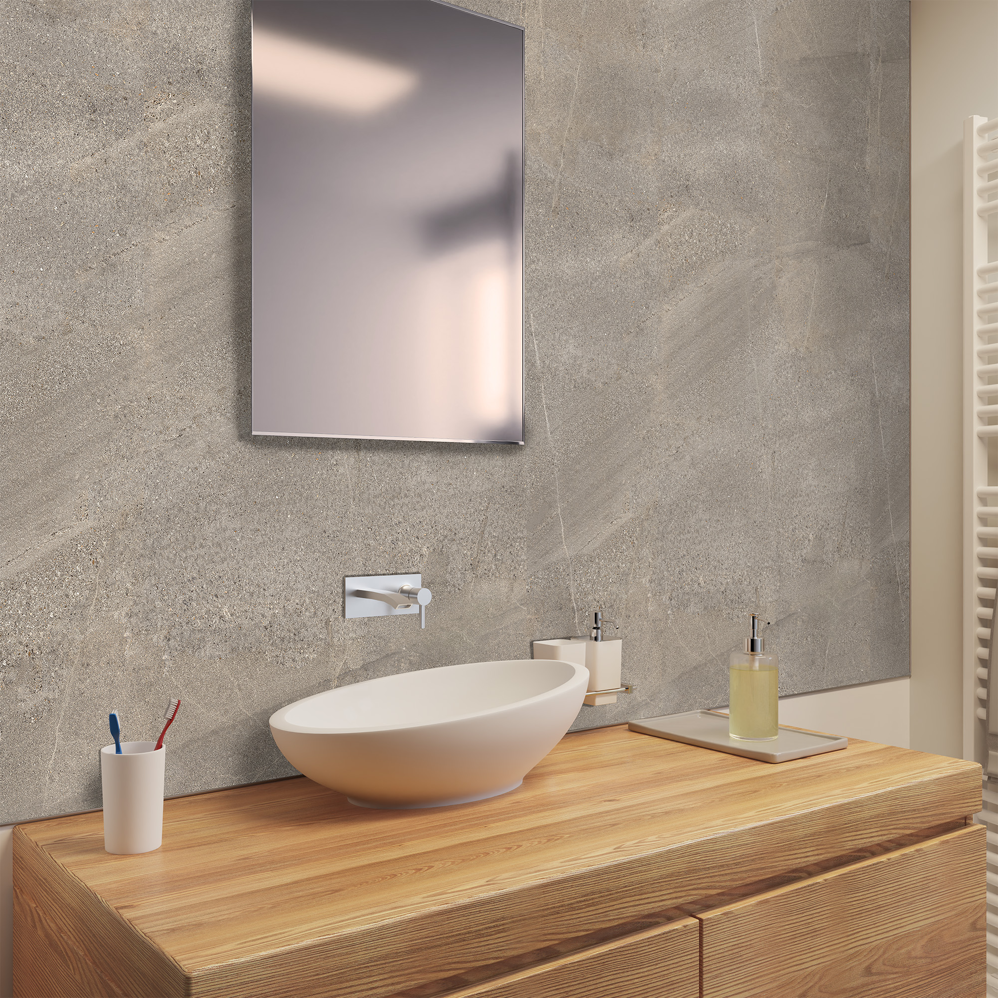 Duschrückwand Steinstruktur Naturstein Kaschmir Waschtisch