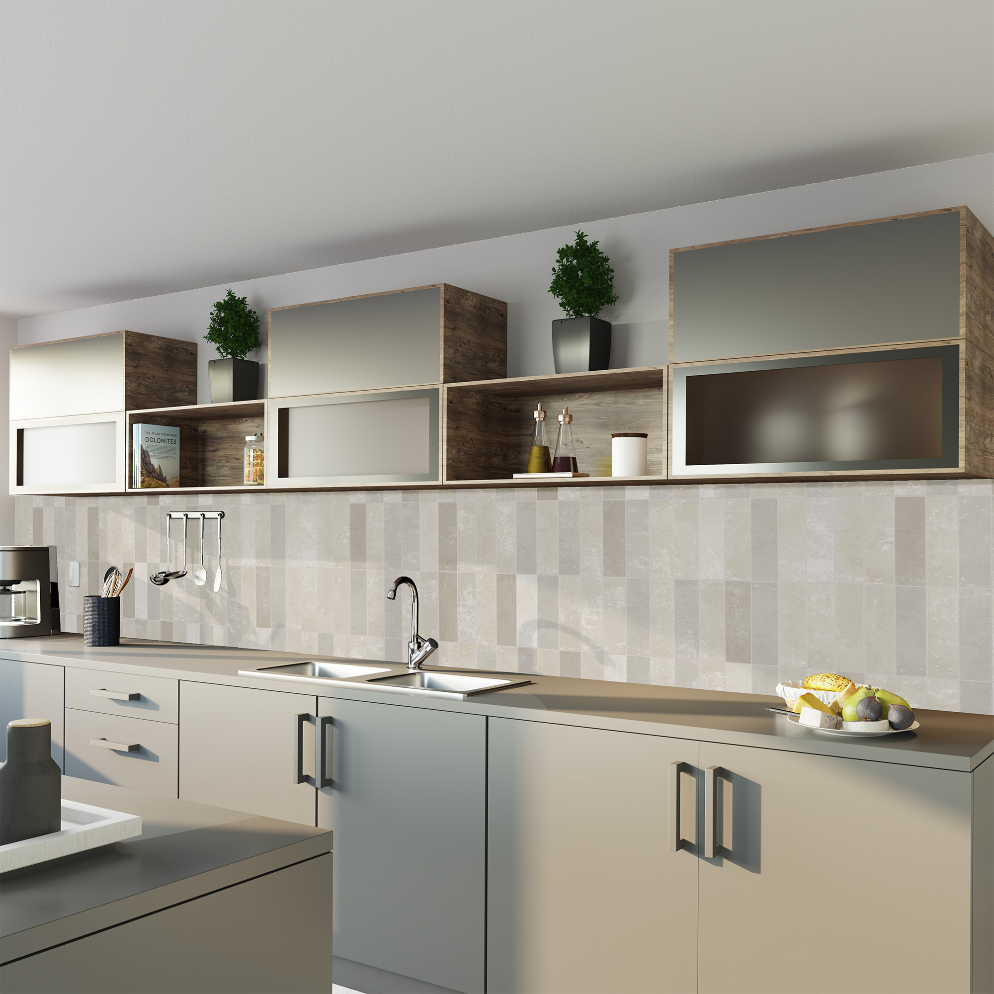 Duschrückwand Hochglanz Fliese Beige Küche