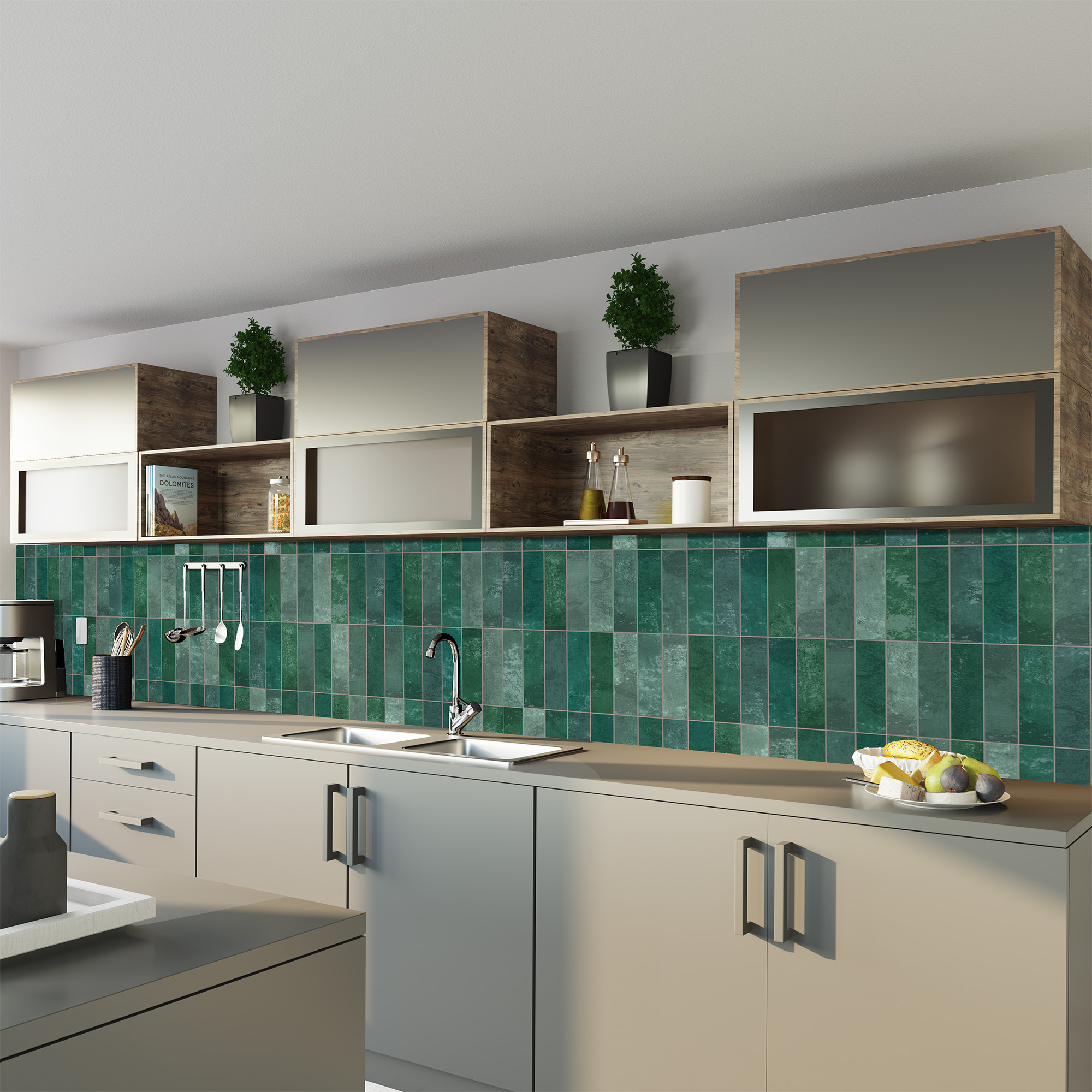 Duschrückwand Hochglanz Fliese Jadegrün Küche