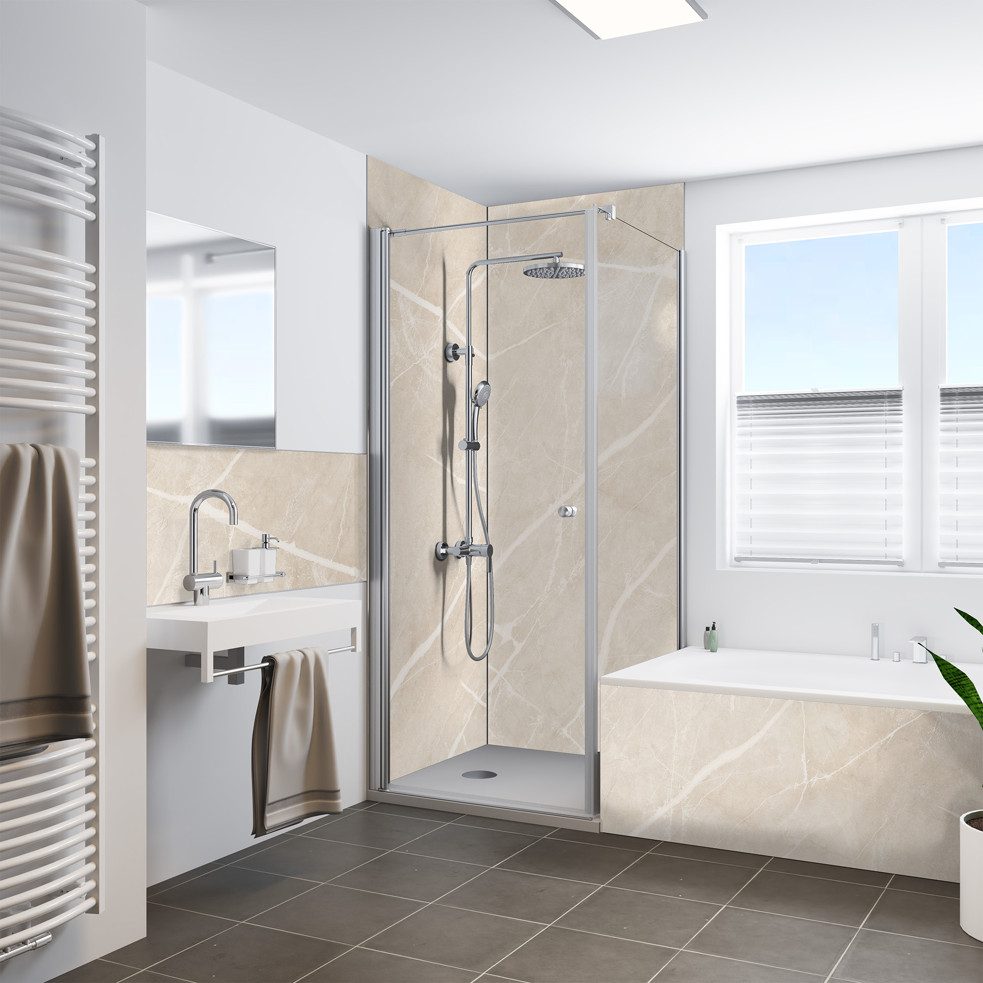 Duschrückwand Seidenmatt Marmor beige