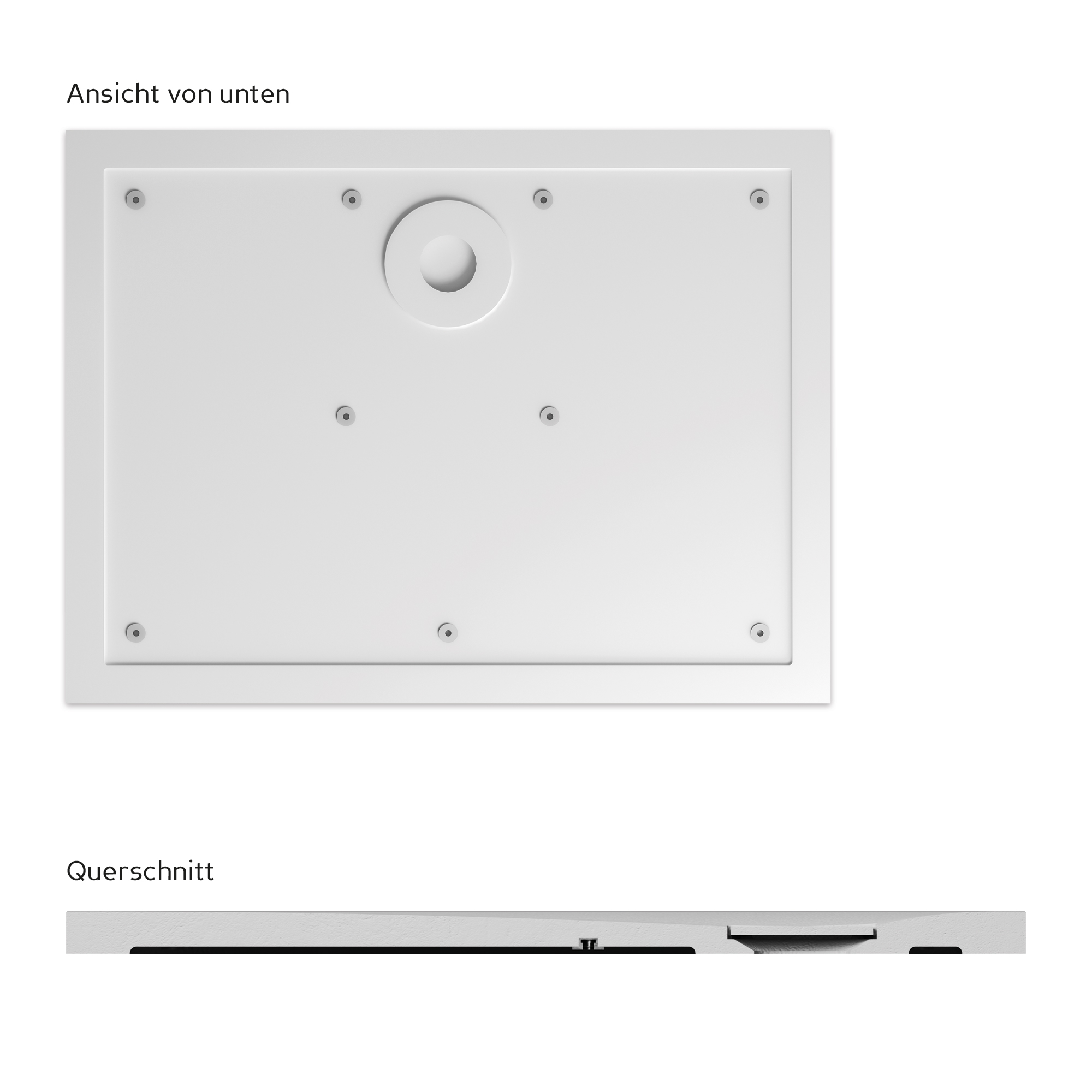 Modern Line Steinoptik Rechteckwanne Weiss Ansicht von unten