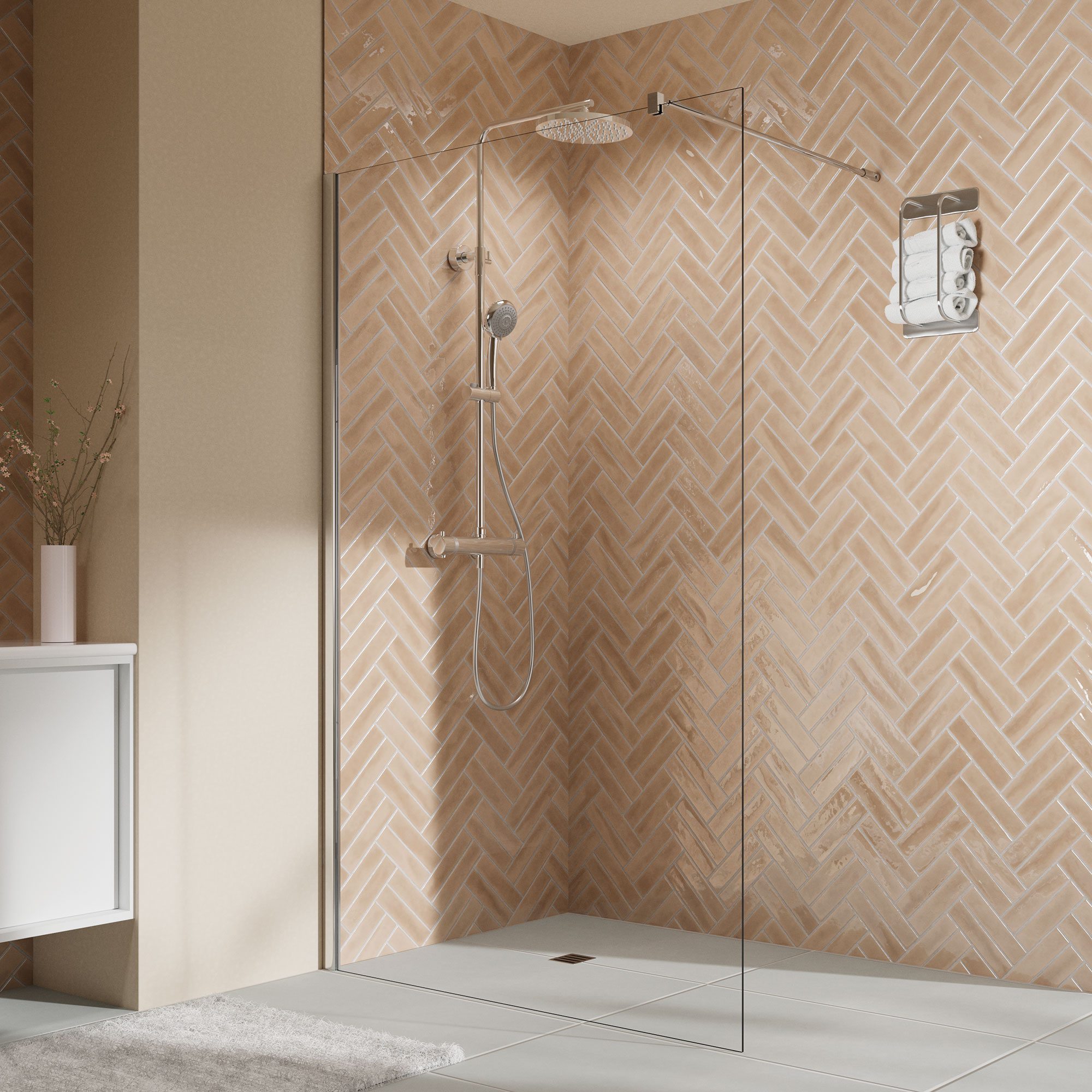 Elana 2.0 rund Walk-In Duschwand alleinstehend, Alu chromeffekt / silber matt