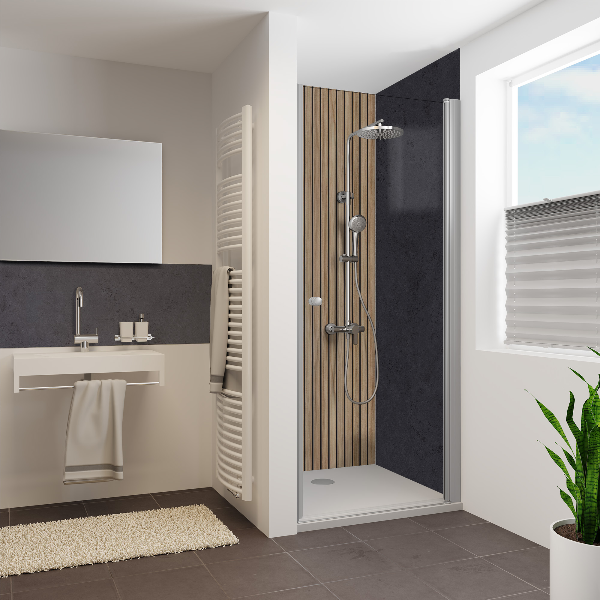 Rückwand, Scandi vertikal + Stein Anthrazit