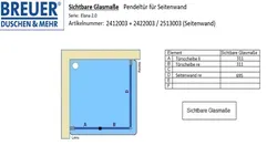 Sichtbare Glassmaße - Artikel 2412003 + 2422003 / 2513003