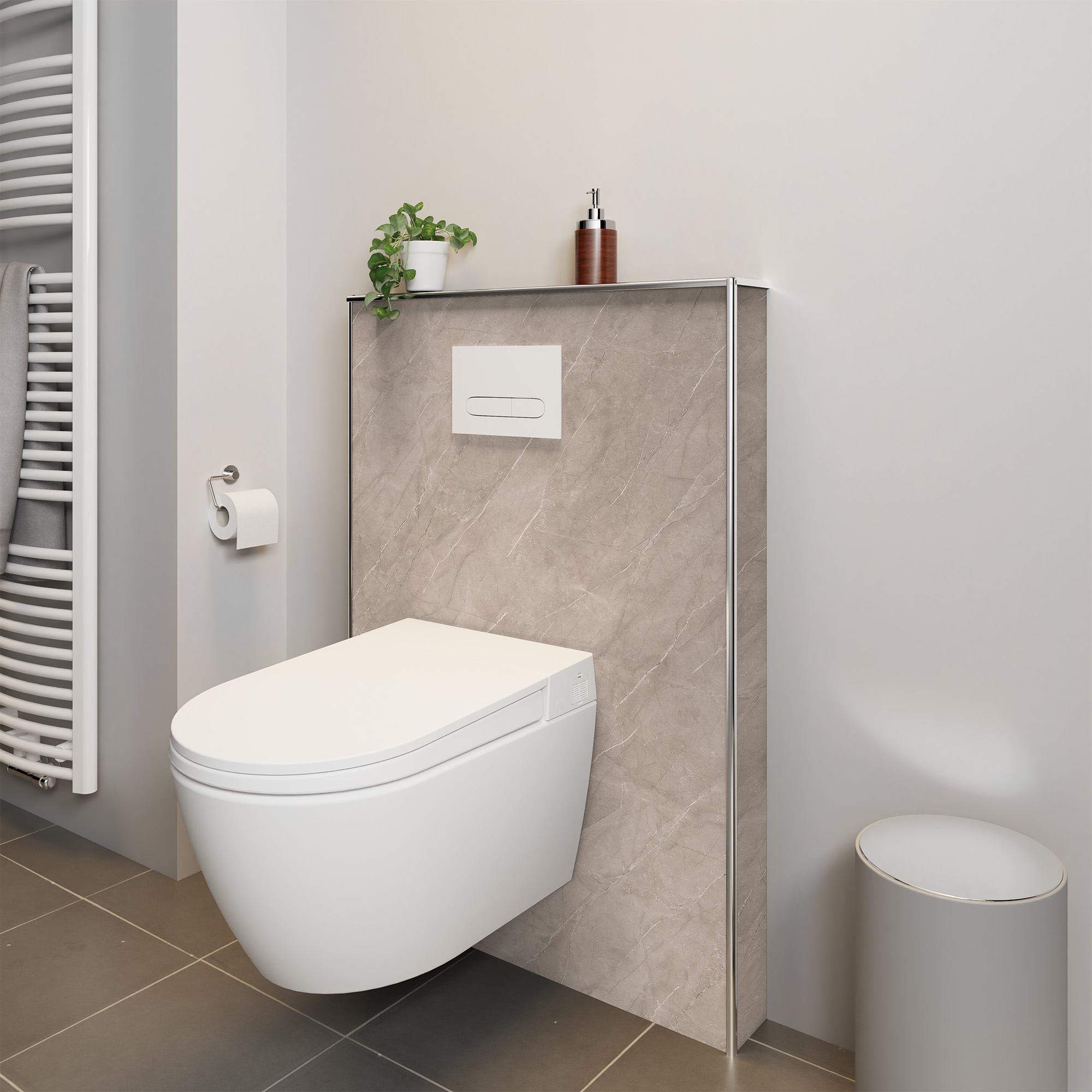 Duschrückwand Seidenmatt Stein Greige Dusch-WC