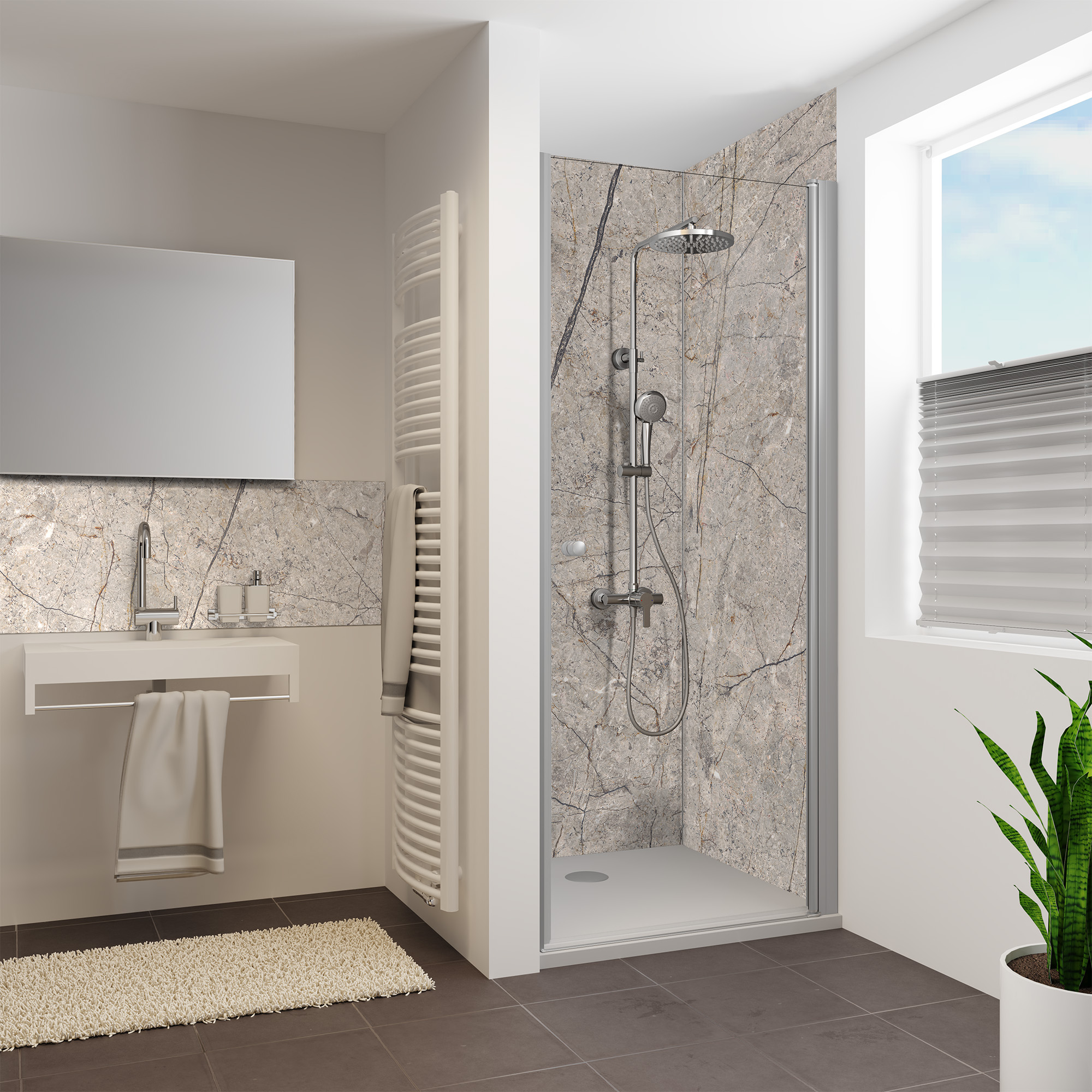 Duschrückwand Seidenmatt Naturstein Tundra Nische