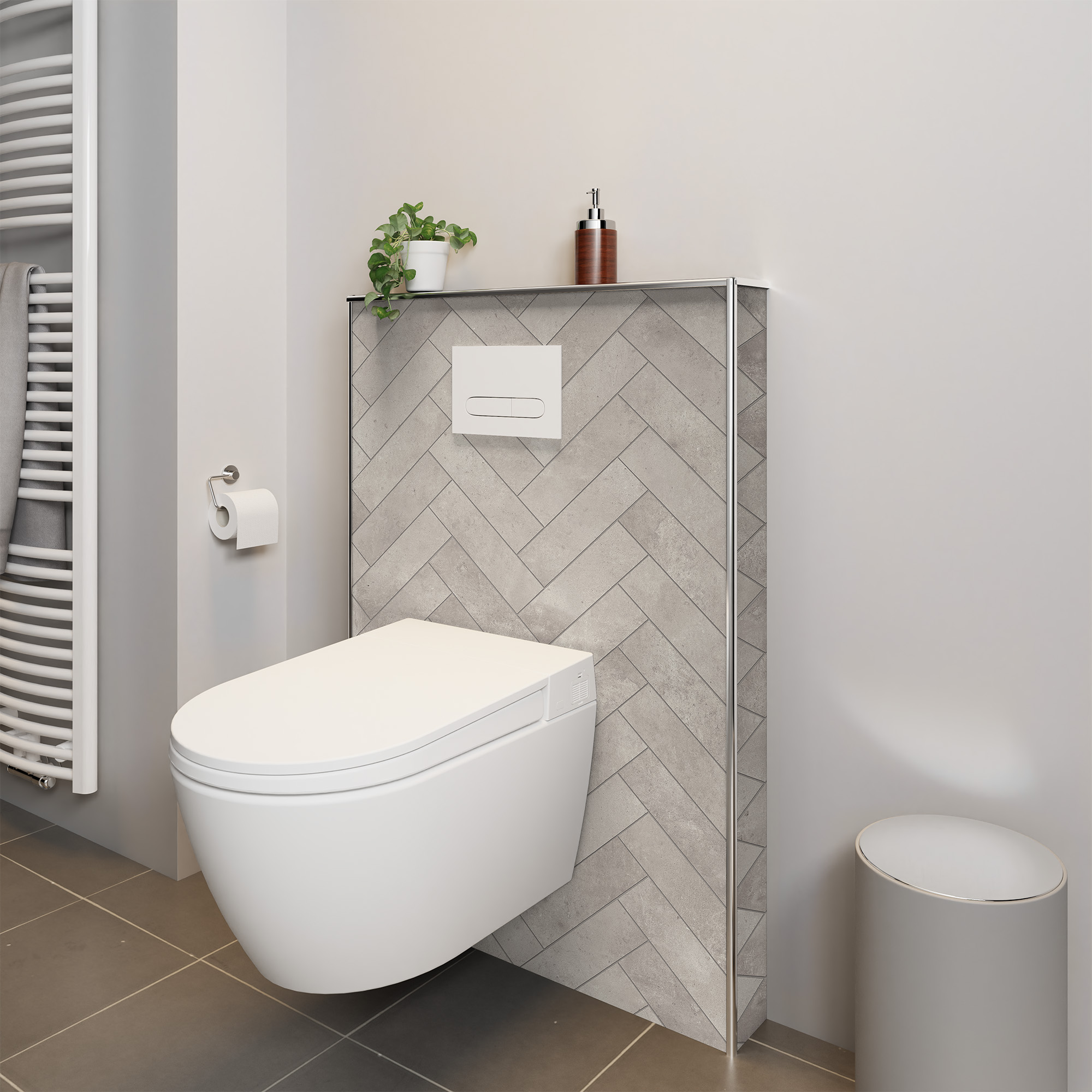 Duschrückwand Seidenmatt Fischgrät Grau Dusch-WC