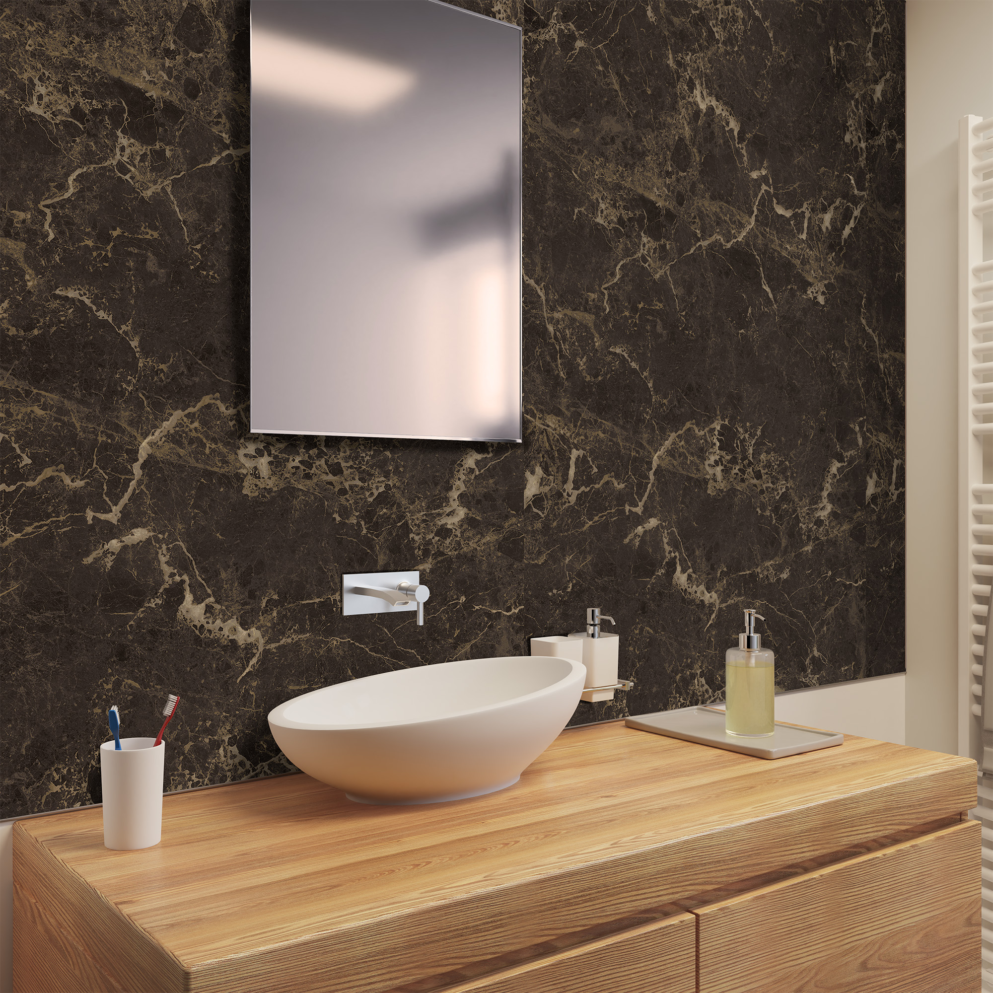 Duschrückwand Seidenmatt Marmor braun Waschtisch