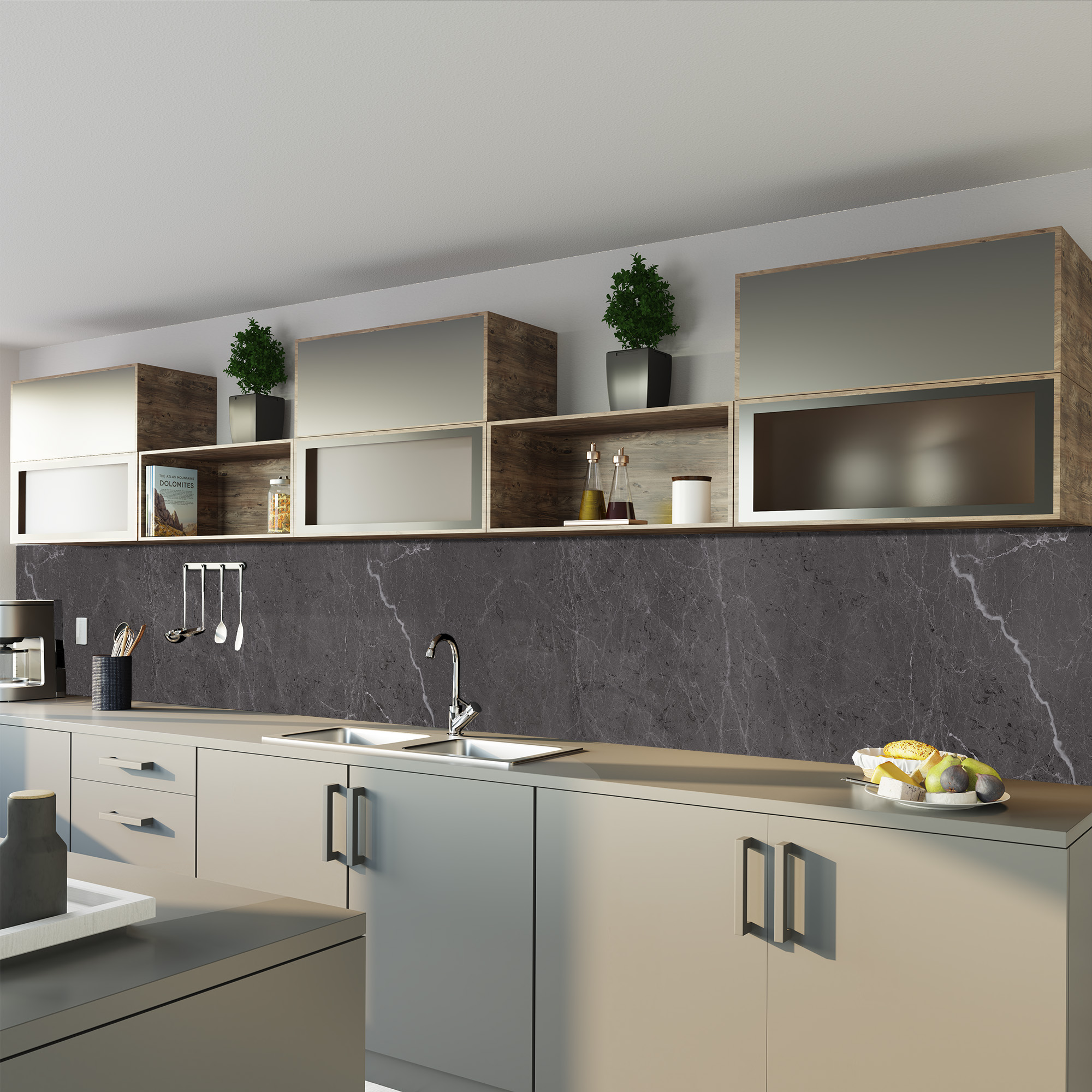 Seidenmatt Marmor Anthrazit-Weiß, Küche