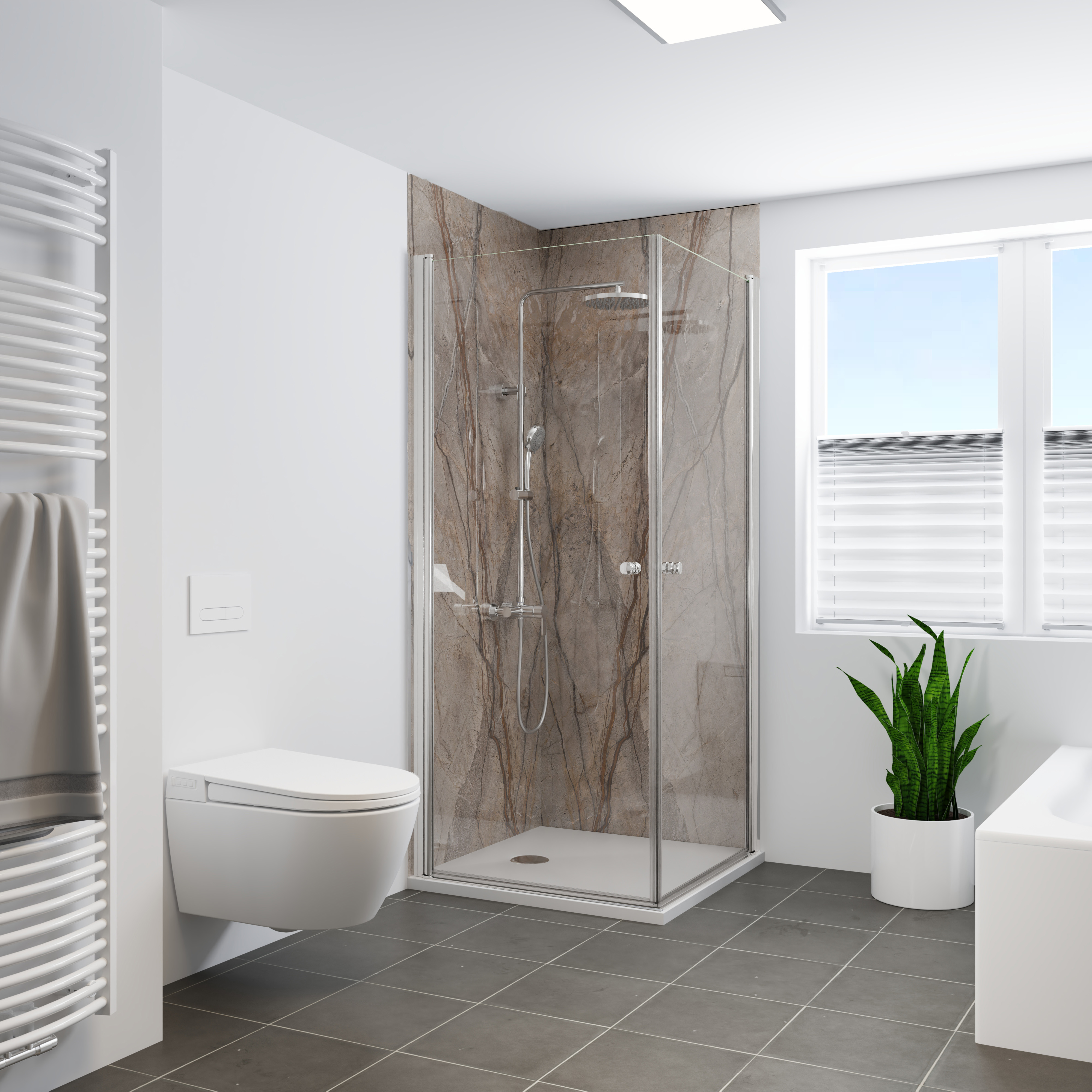 Duschrückwand Hochglanz Marmor Marone Eckeinstieg