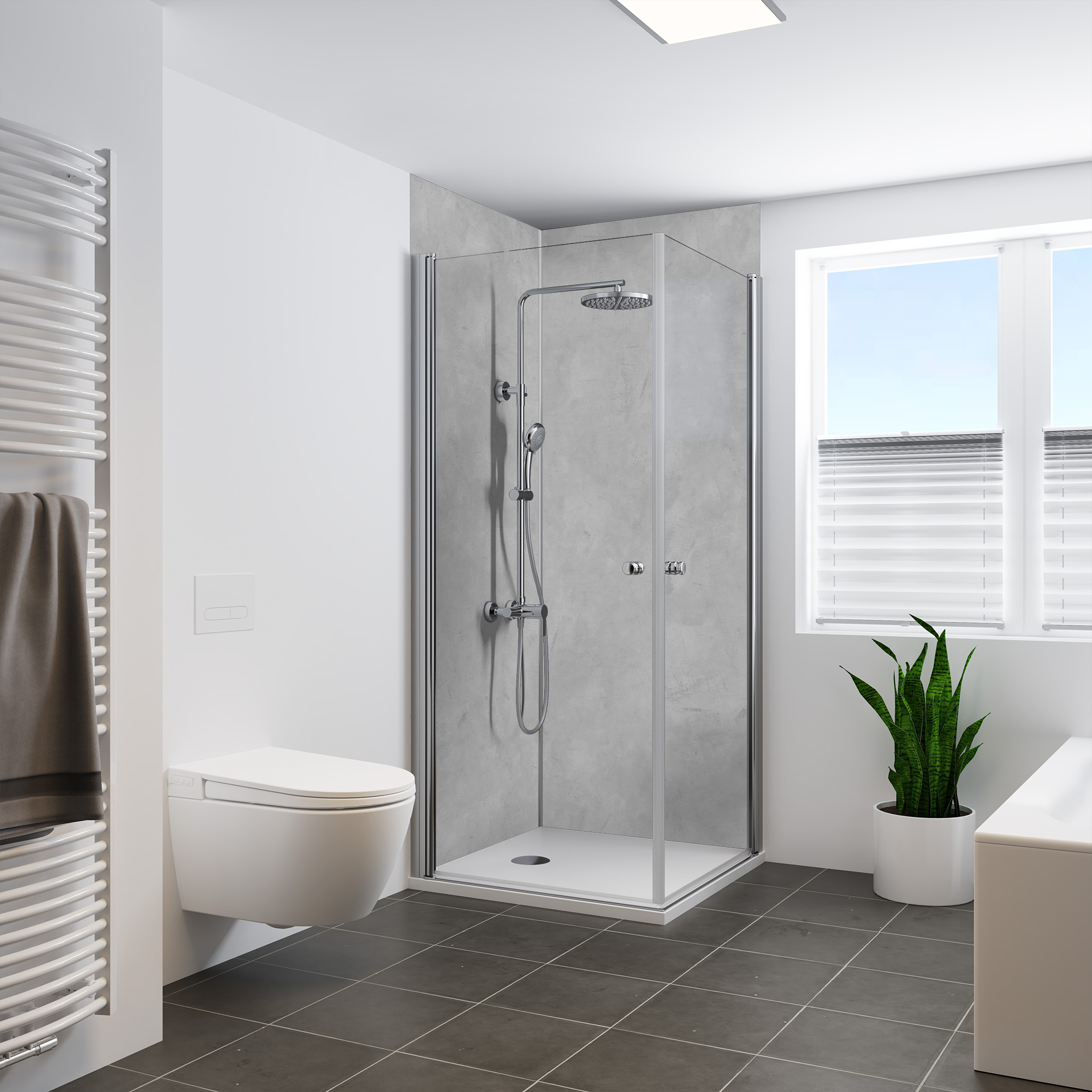 Rückwand, Beton Optik grau, Eckeinstieg