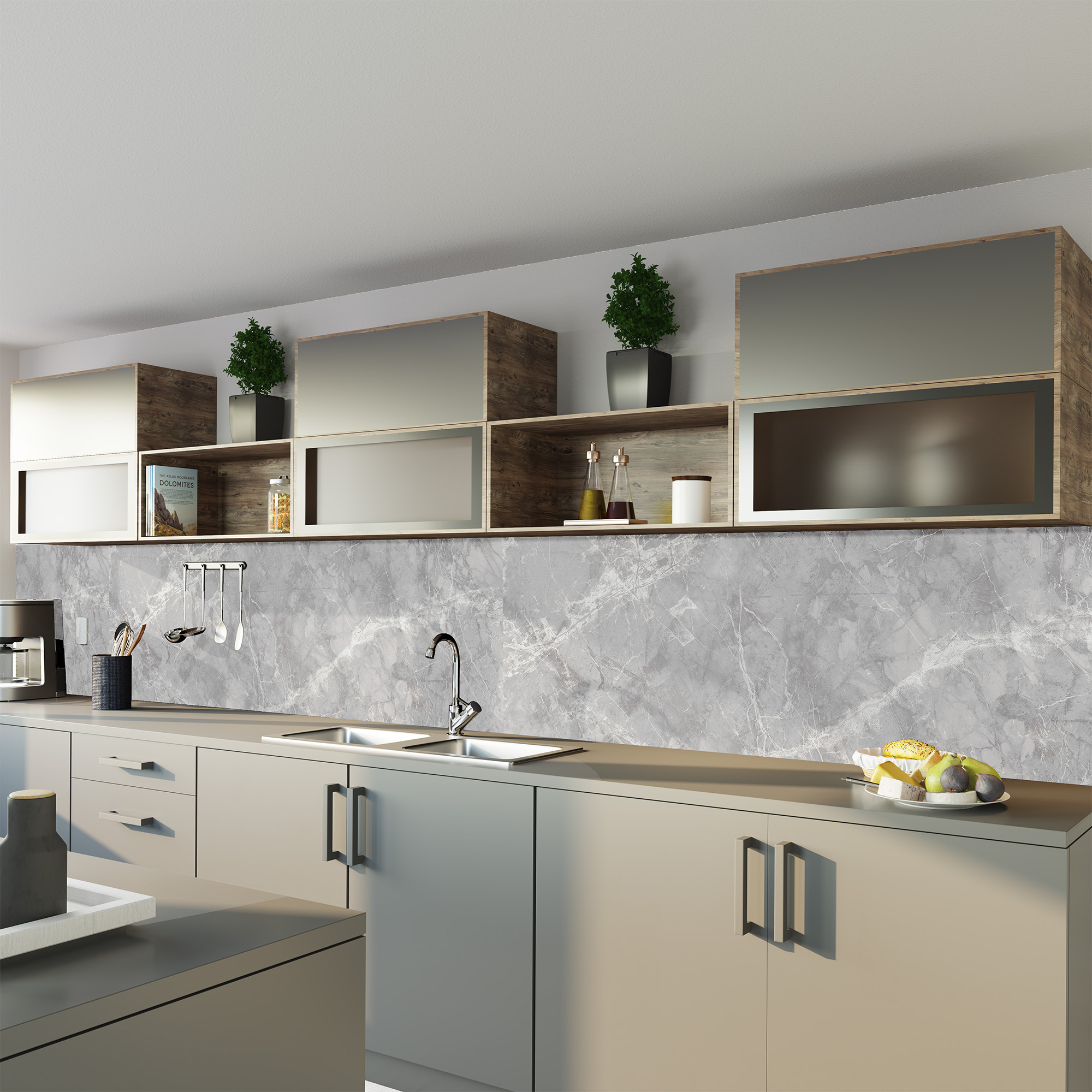 Duschrückwand Seidenmatt Marmor Silbergrau Küche