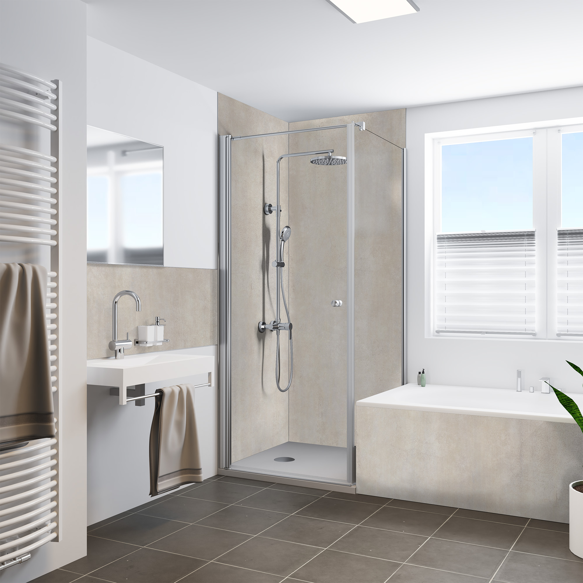 Duschrückwand Steinstruktur Marmor Optik Beige