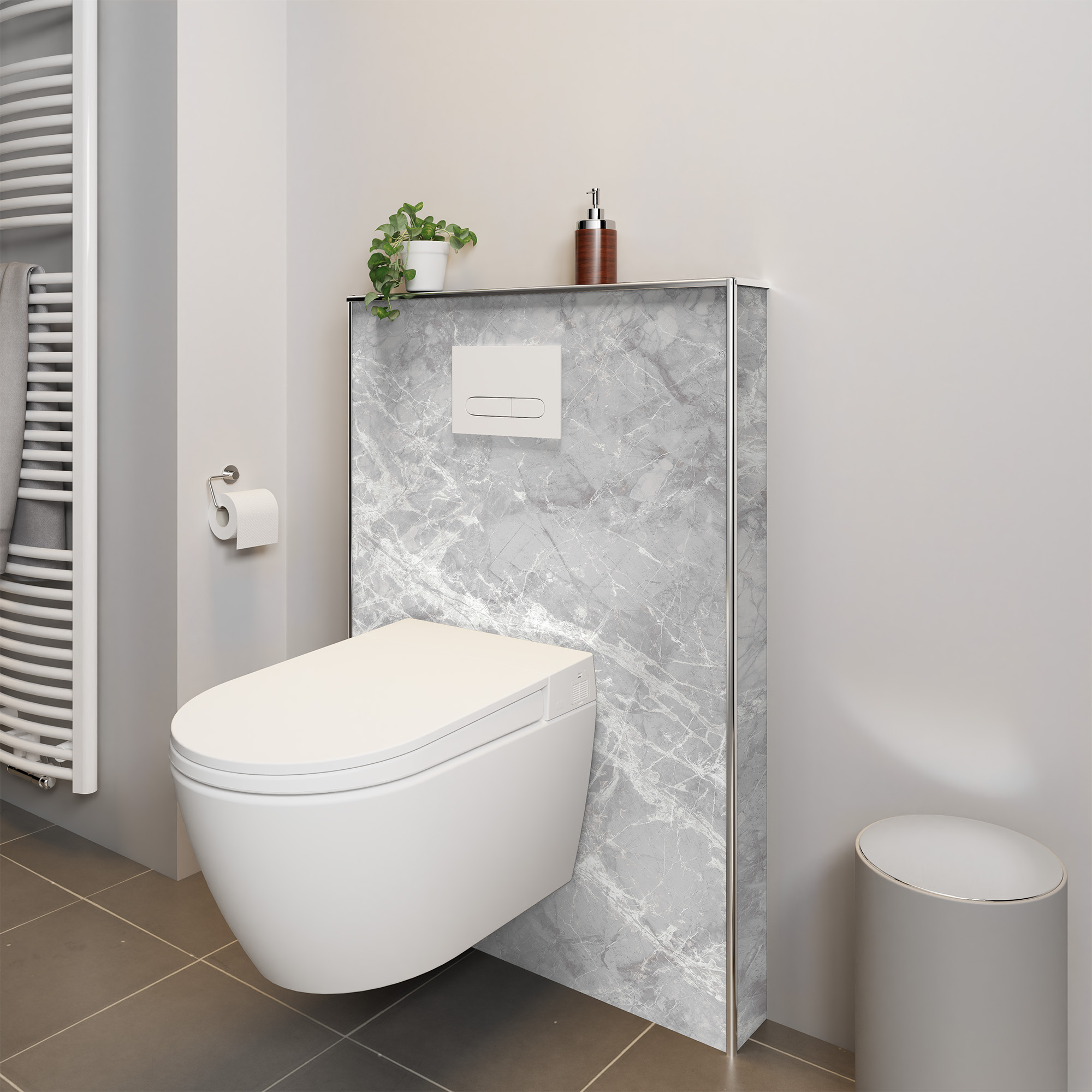 Duschrückwand Seidenmatt Marmor Silbergrau Dusch-WC